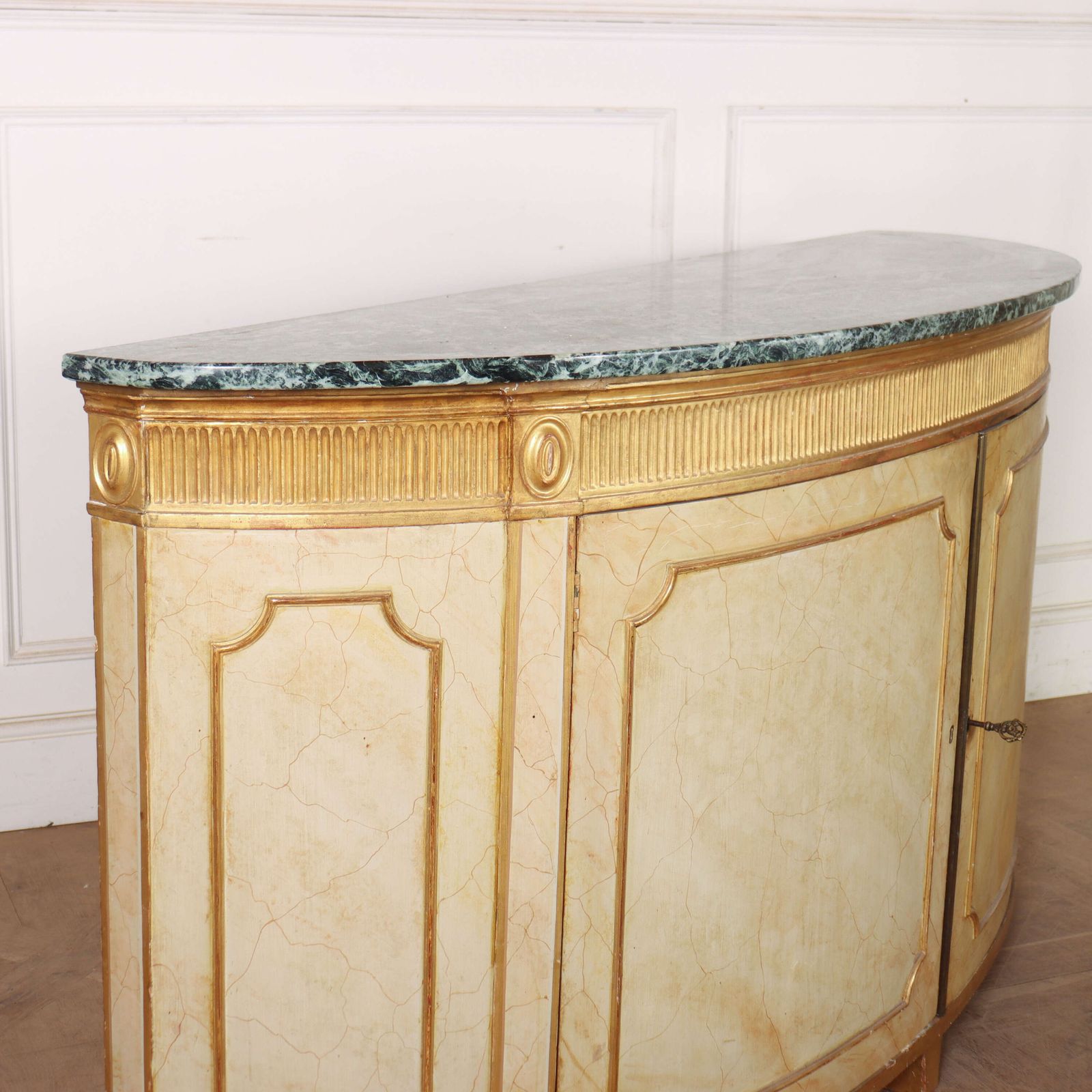 photo furniture English Marble Top Demi Lune Side Cabinet