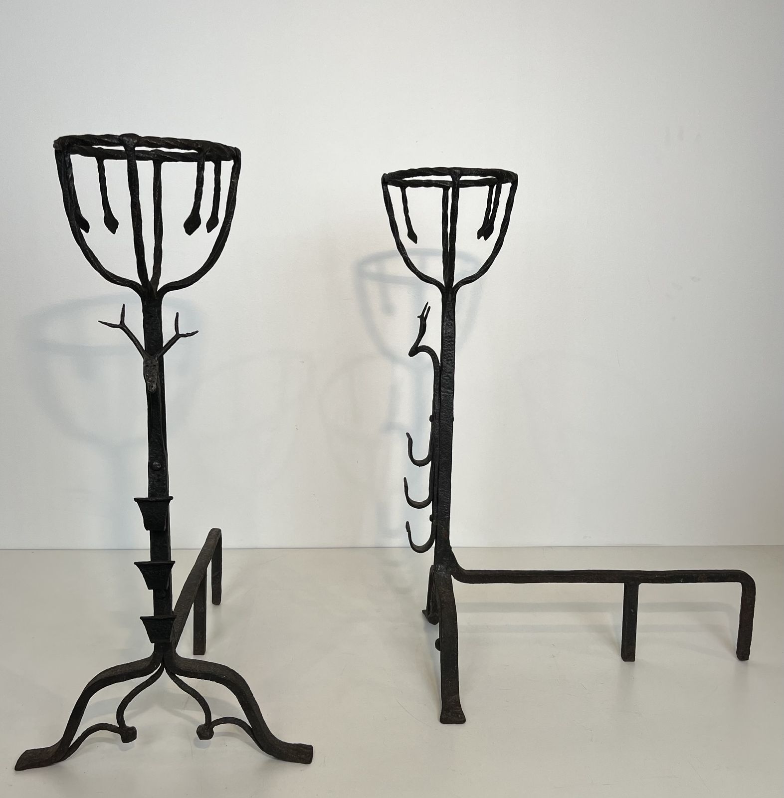 Important Pair Of Wrought Iron Andiers With Deer Heads photo Home Fixtures