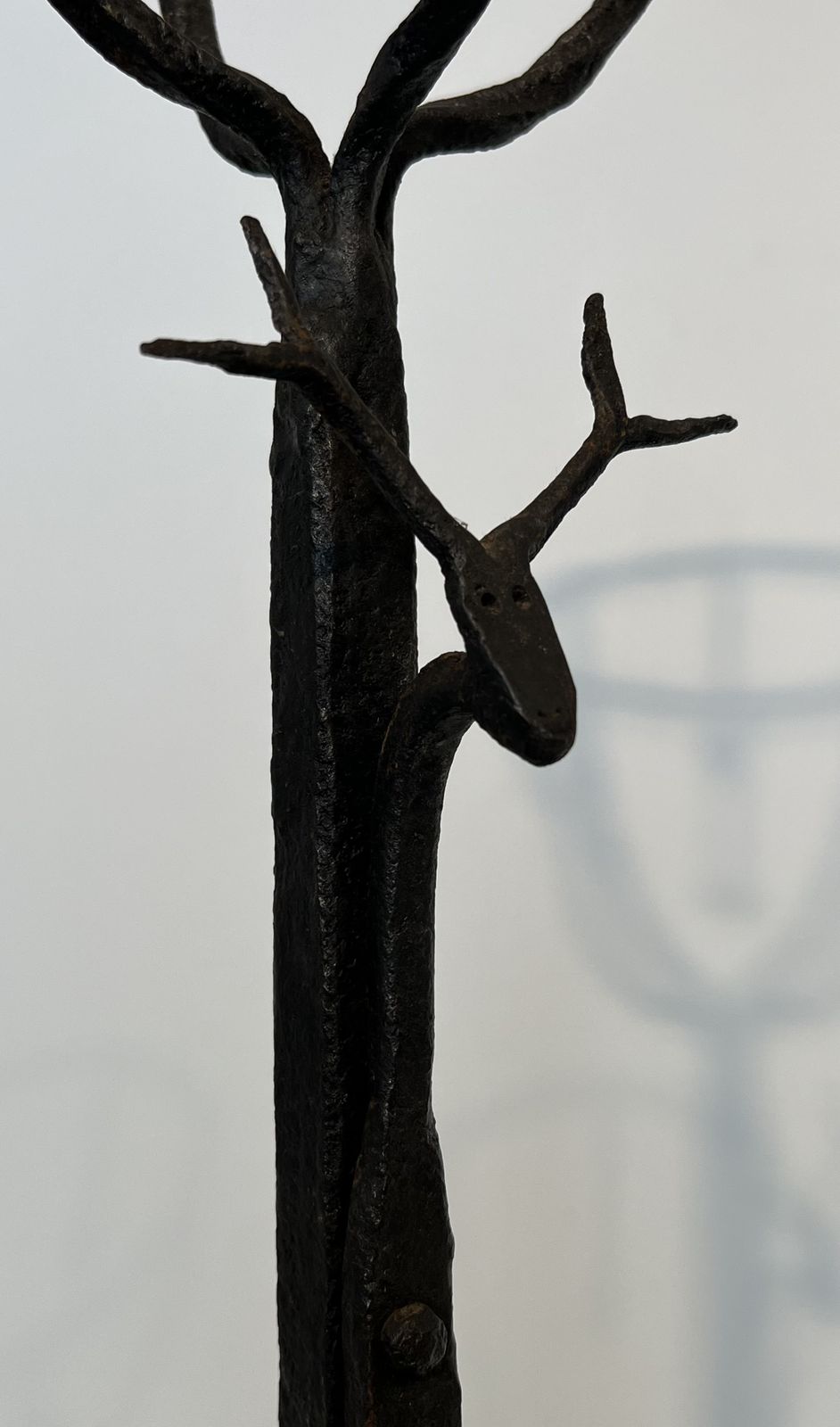 Important Pair Of Wrought Iron Andiers With Deer Heads photo vintage