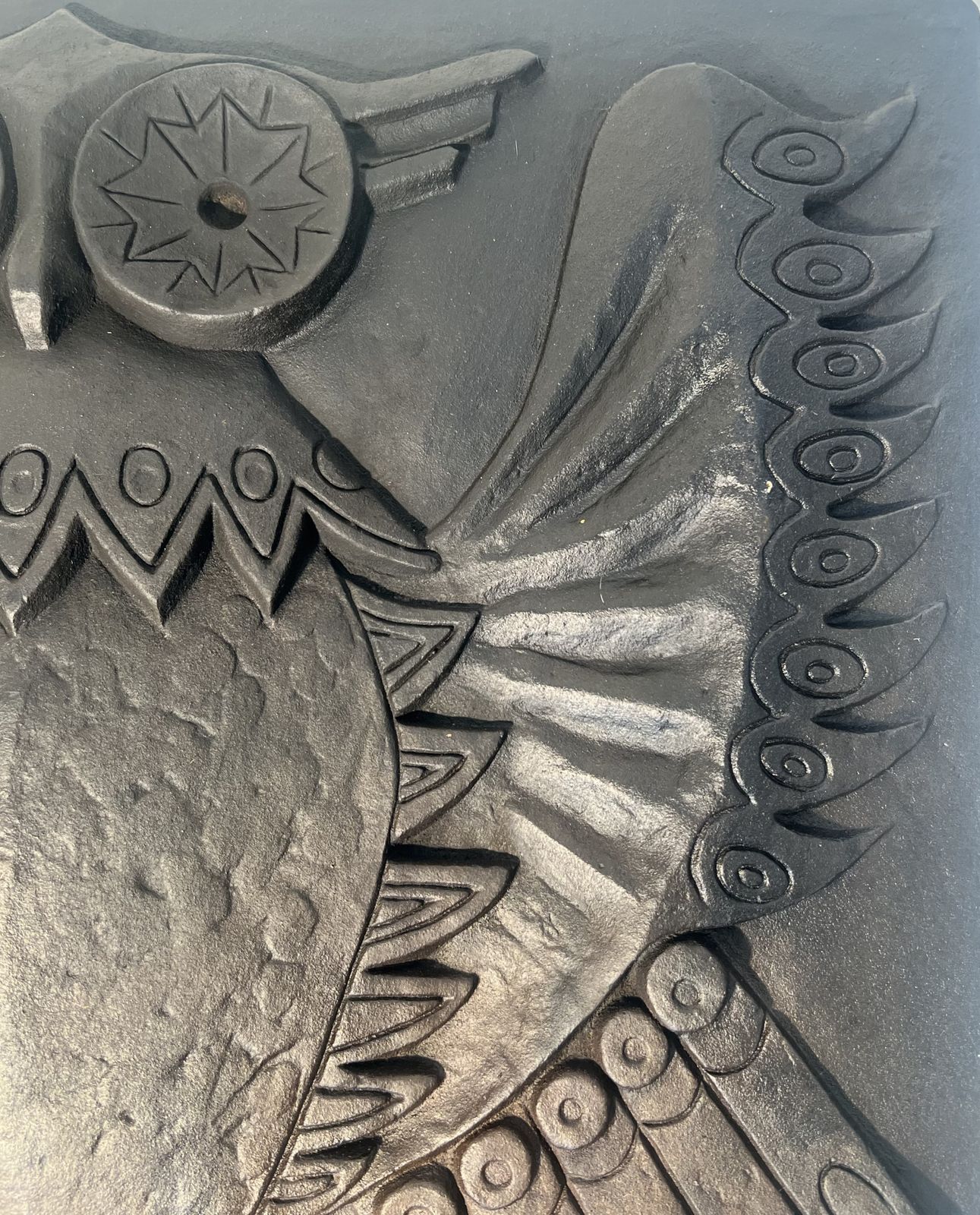 photo furniture Modernist Cast Iron Fireplace Plate Owl Model Signed Lucas