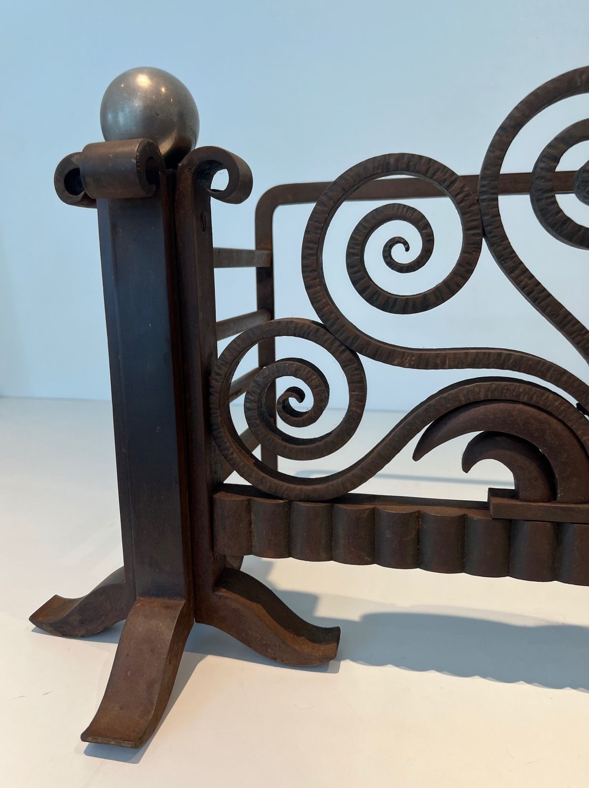 Log Basket Or Andirons In Hammered Wrought Iron And Chrome In The Style Of Edgar Brandt. Circa 1930 photo 2950.0