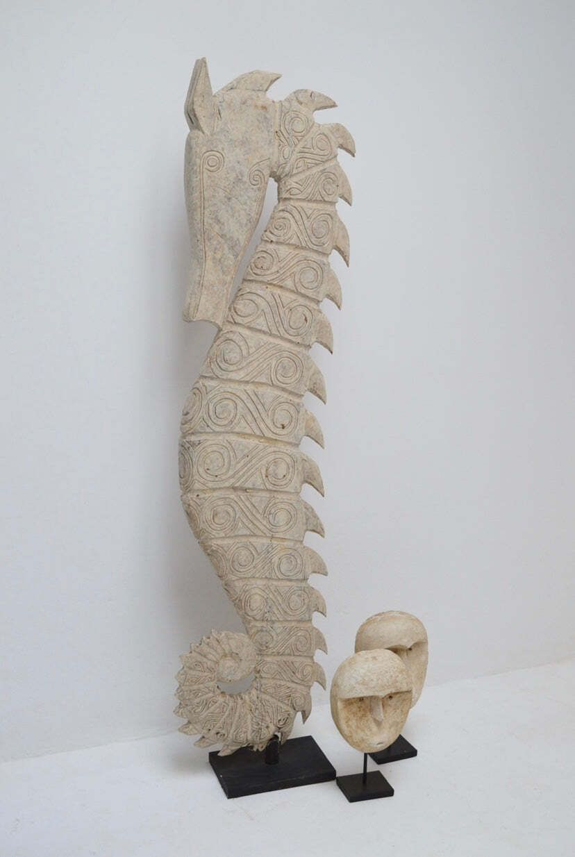 Seahorse Huge Vintage Wood Sculpture On Iron Stand photo for sale