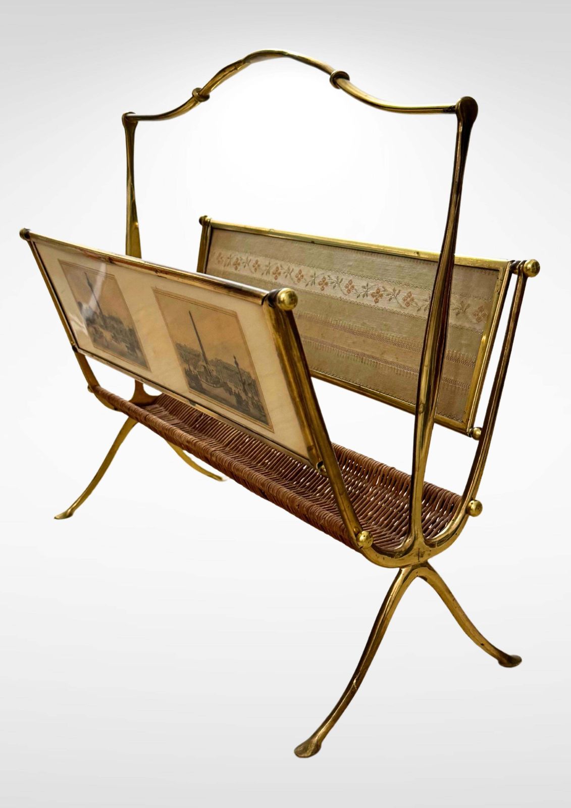 Home Decor 1940s Brass And Rattan Weave Magazine Rack By Maison Baguès photo