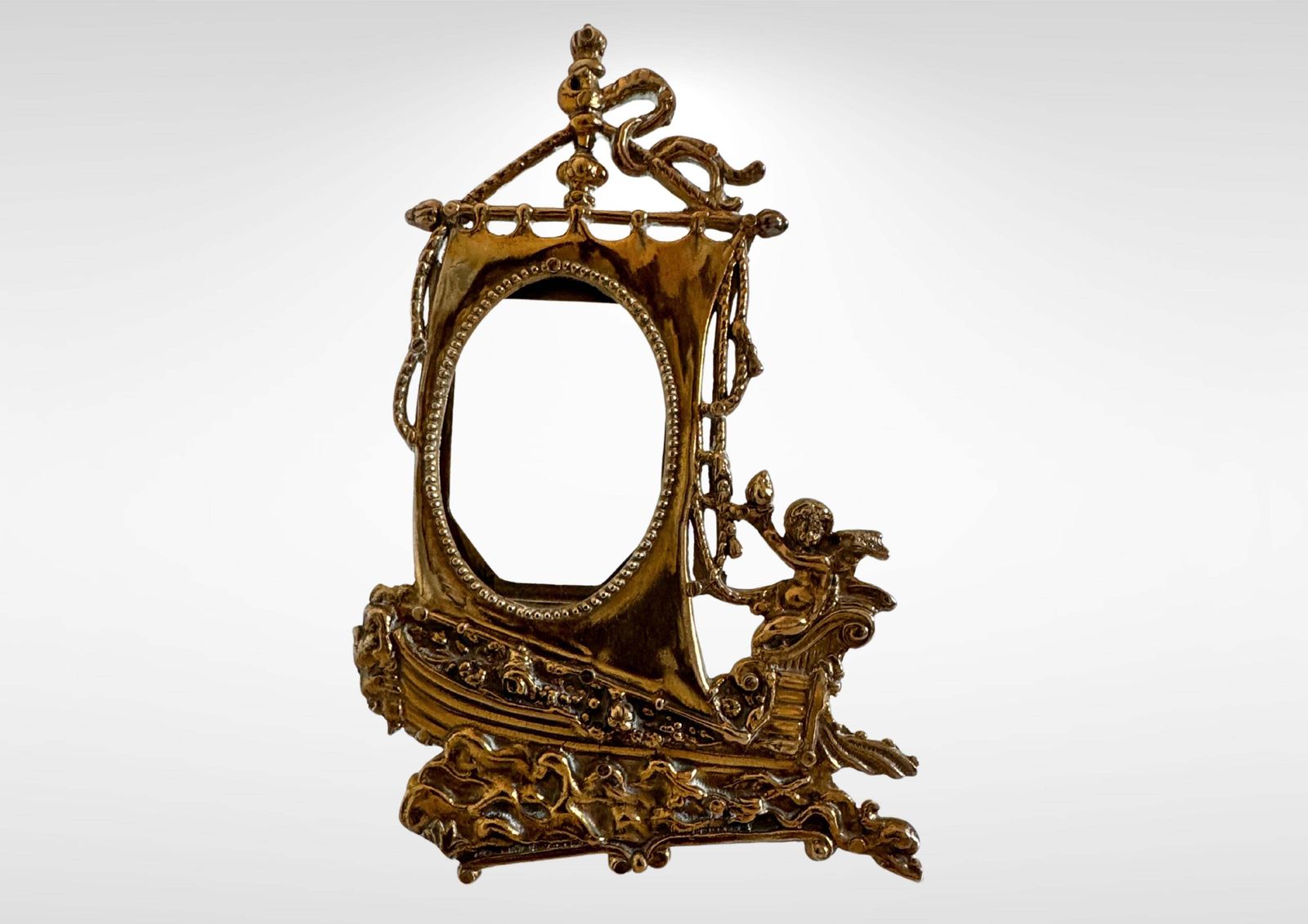 Art Nouveau Nautical Themed Brass Photo Frame With Putto Angel photo for sale