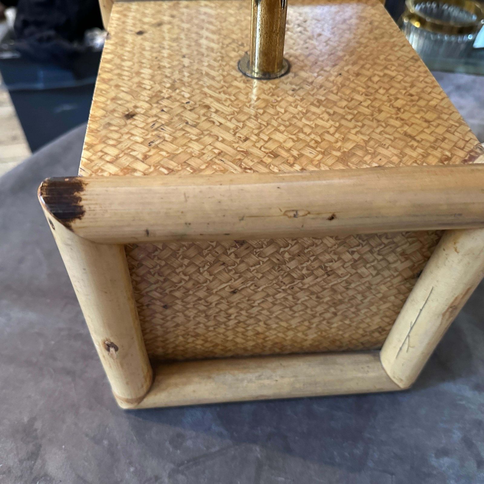 1970s Gio Batta Mid Century Modern Bamboo And Brass Italian Square Table Lamp photo buy