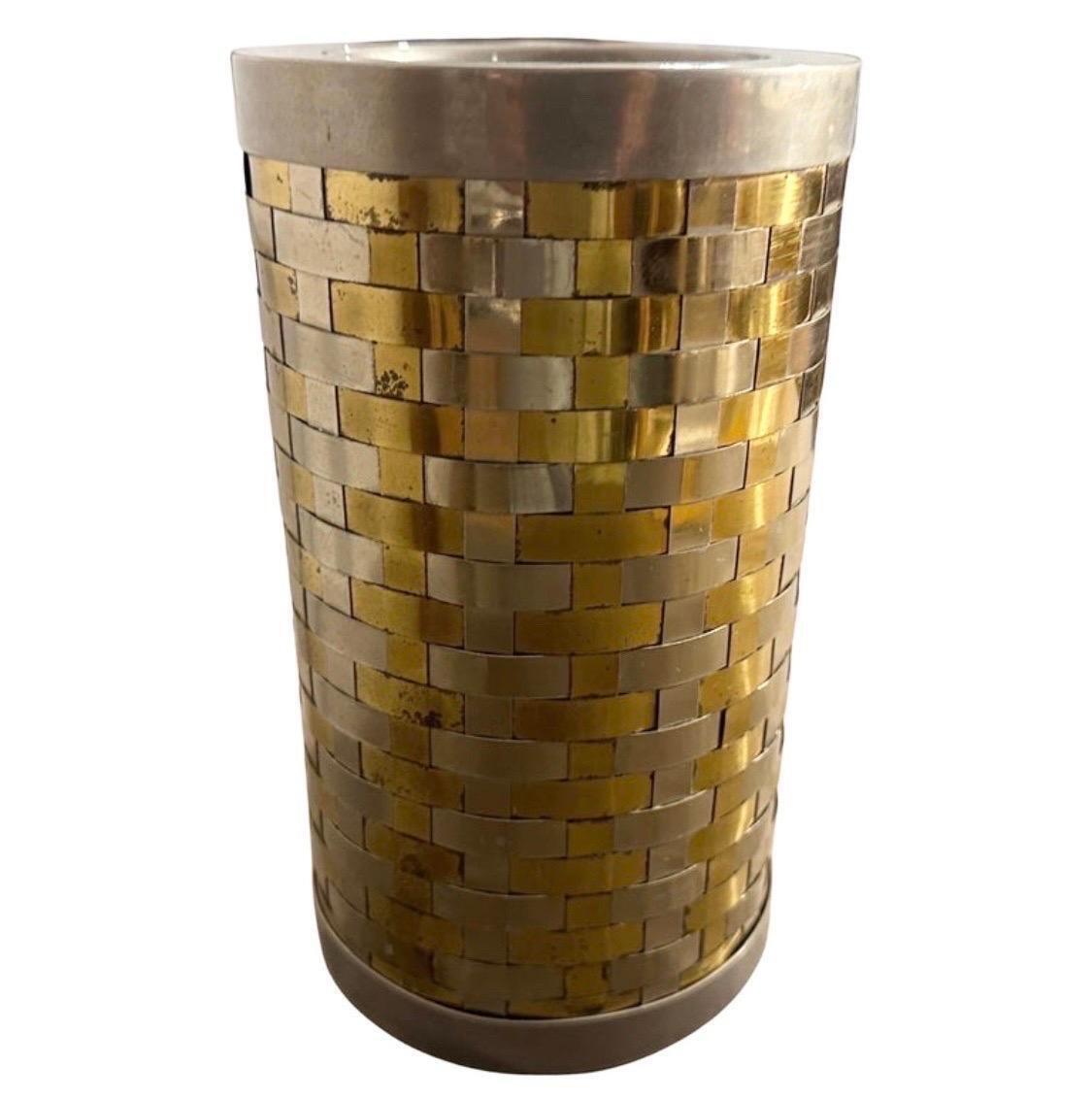 1970s Romeo Rega Mid Century Modern Brass And Silver Plate Italian Wine Cooler