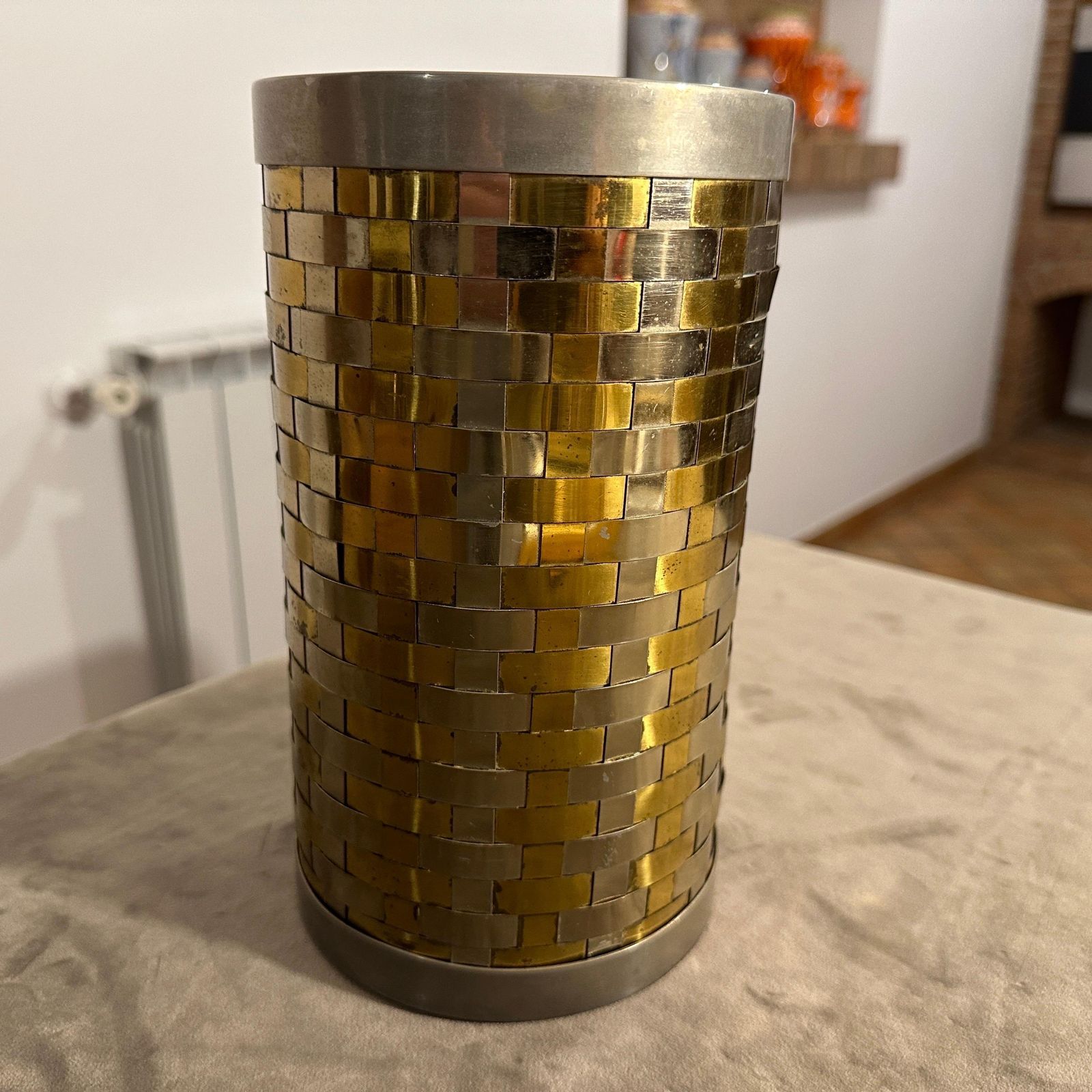 1970s Romeo Rega Mid Century Modern Brass And Silver Plate Italian Wine Cooler photo furniture