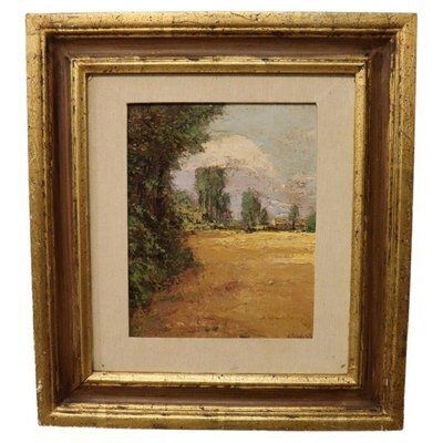Italian Artist, Landscape, Oil Painting On Cardboard, Framed