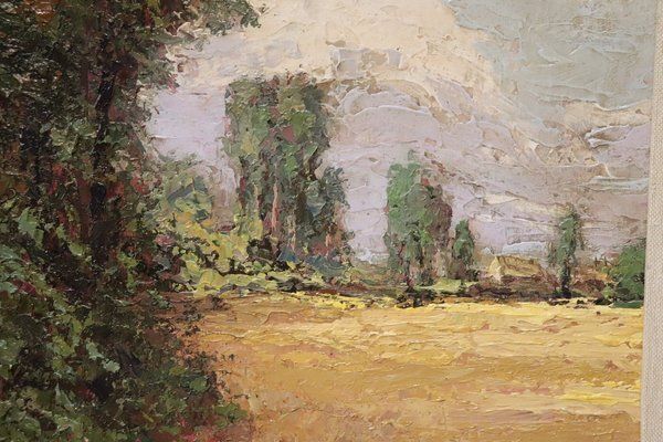 Italian Artist, Landscape, Oil Painting On Cardboard, Framed photo for sale