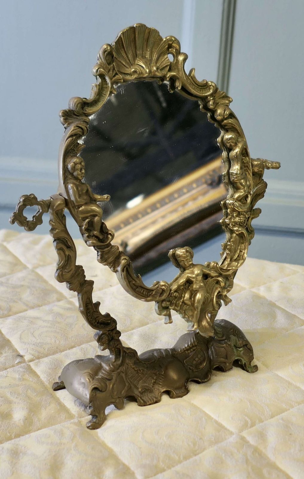 Arts And Crafts Gothic Style Brass Mirror photo furniture