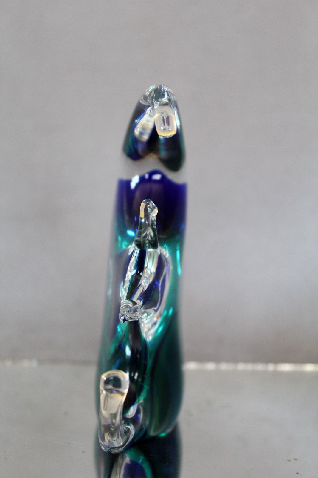 Vintage Vincenzo Nason Art Glass Sculpture, Flat Fish, Murano, Vnc Italy, Original Label, Turquoise Blue Clear, Hand Made photo 69.0