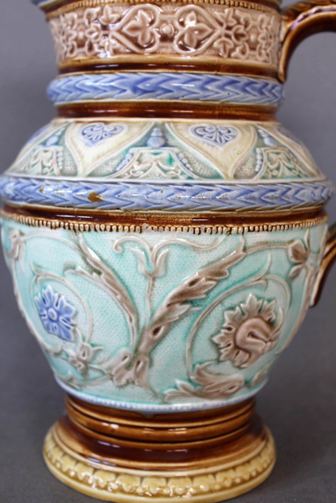 Grote Antieke Mouzin Lecat Nimy Lez Mons België, Ca. 1851–1898, Majolica Keramische Kan / Waterkan, Verzamelobject, Victoriaans photo for sale