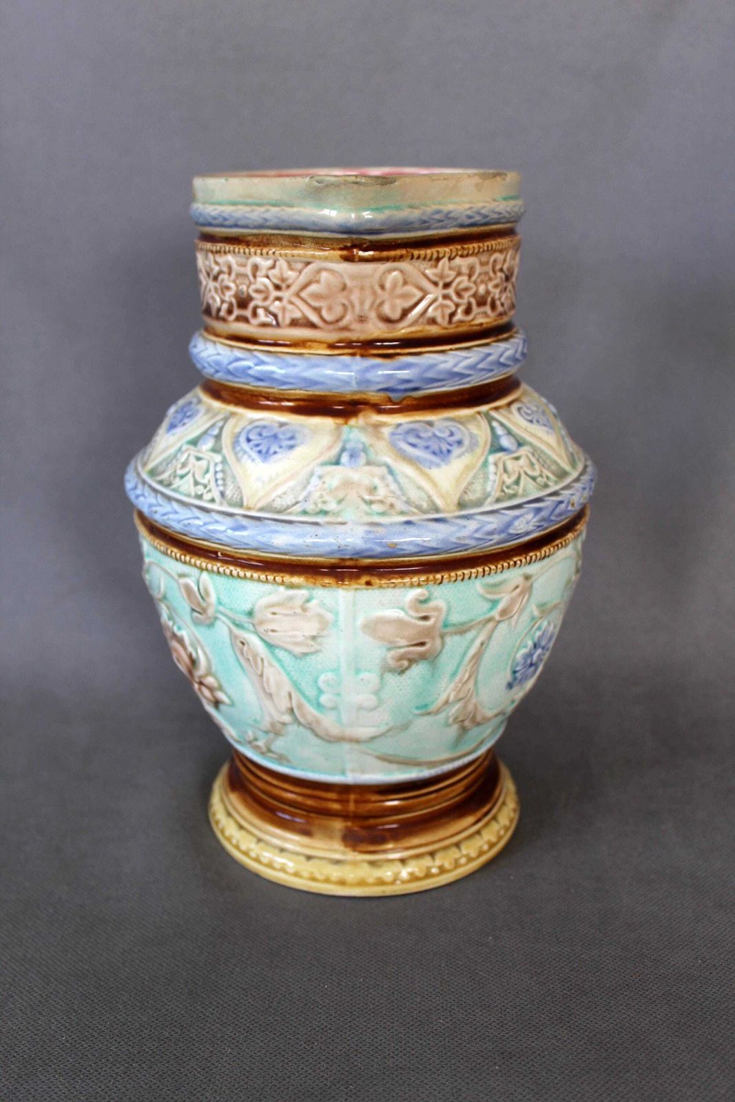 Grote Antieke Mouzin Lecat Nimy Lez Mons België, Ca. 1851–1898, Majolica Keramische Kan / Waterkan, Verzamelobject, Victoriaans photo buy