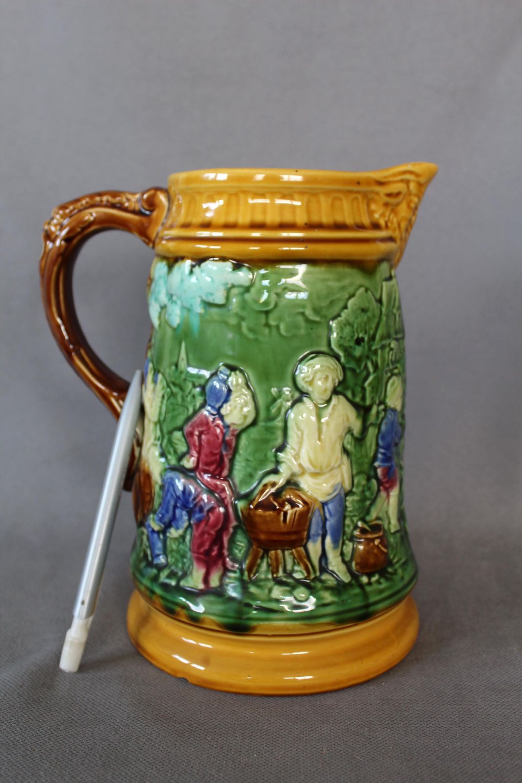 Large And Tall Antique French, Mid To Late 19th Century, Majolica Ceramic Jug, Water Pitcher, Collectible, Victorian, Harvest And Feast photo furniture