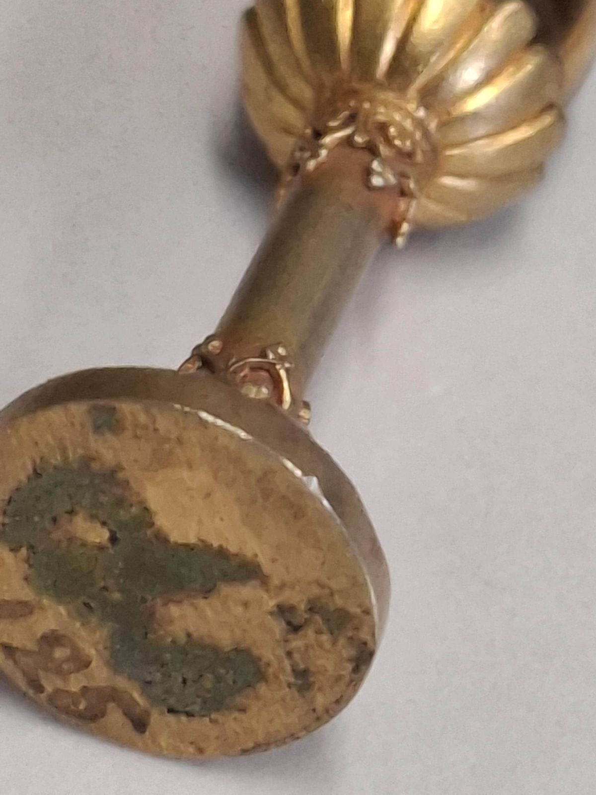 Antique Egg Shaped Tigers Eye Stone And Gold Plate Wax Seal Stamp photo for sale