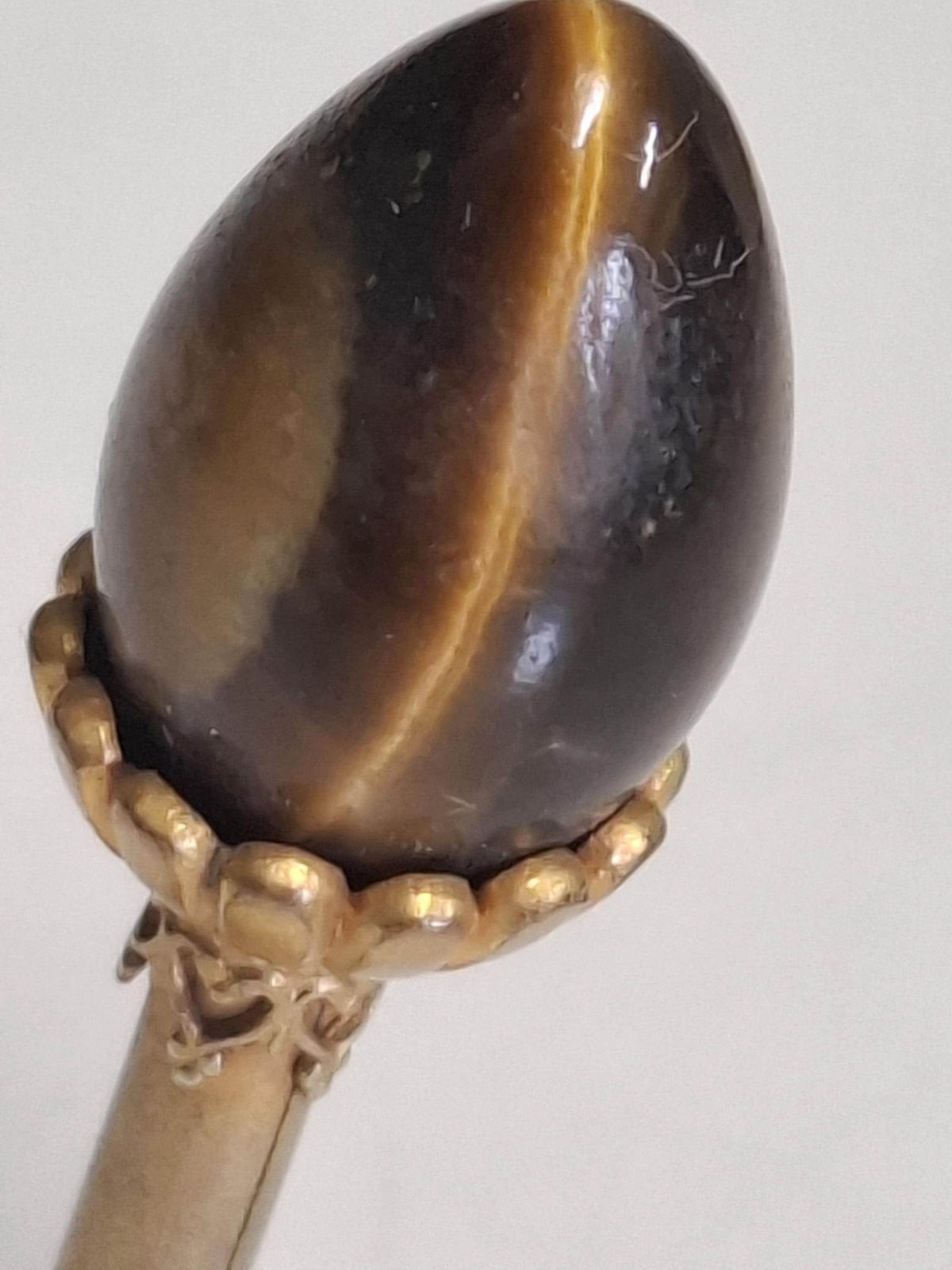 Antique Egg Shaped Tigers Eye Stone And Gold Plate Wax Seal Stamp photo vinterior