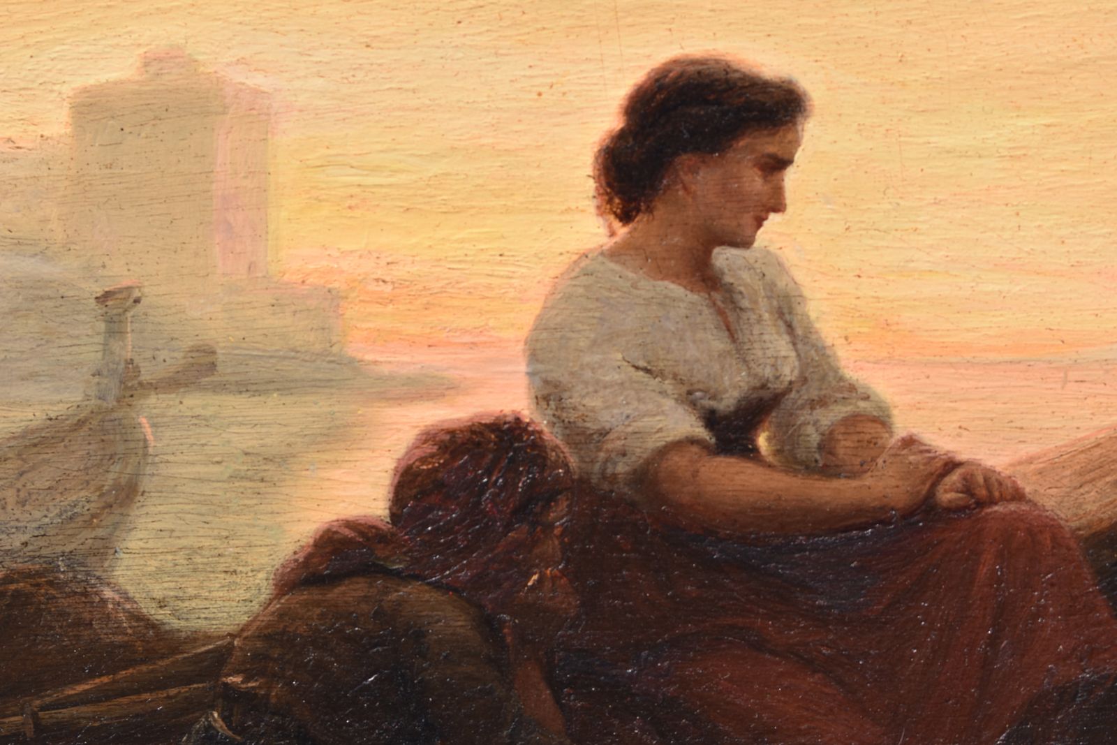 Jean Baptiste Arnaud Durbec, Two Women Looking Out To Sea, Seated On Boats On The Catalans Beach, Marseille (1852) photo Art