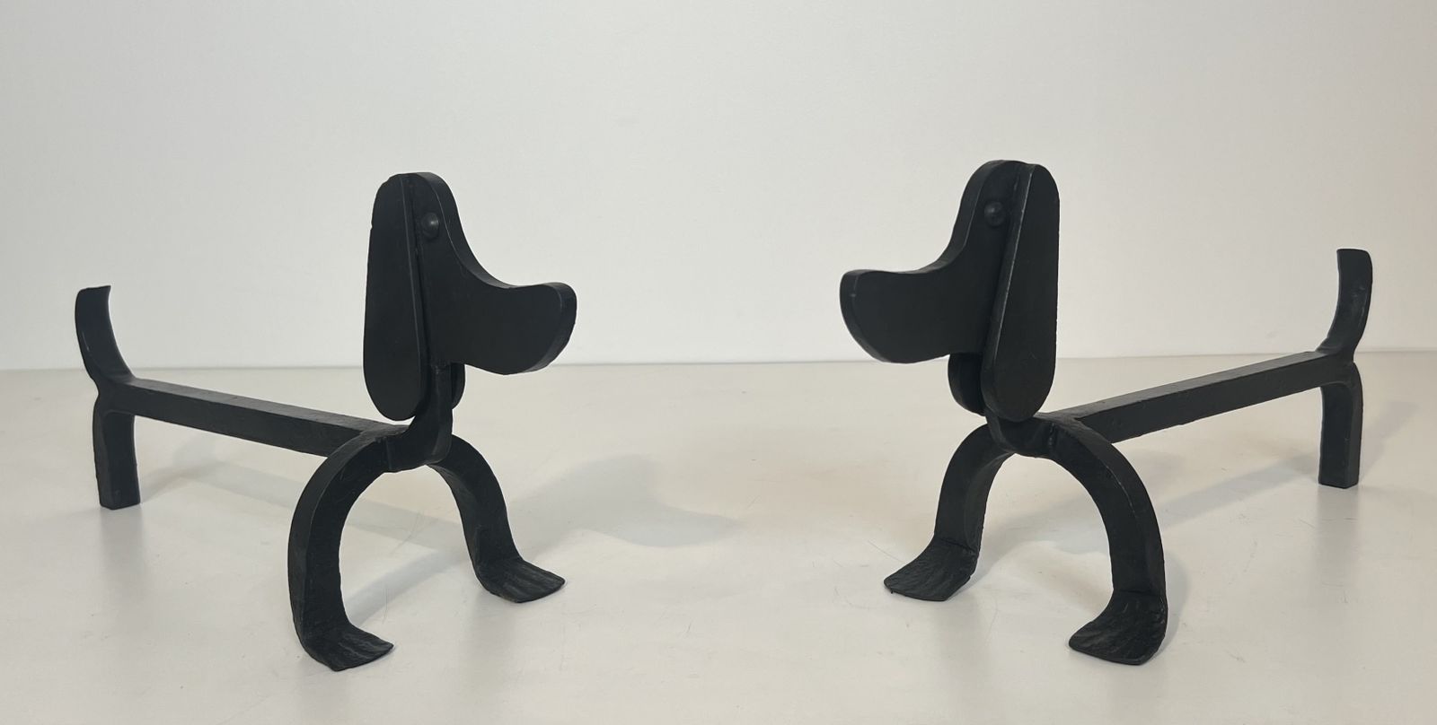 1850.0 Pair Of Wrought Iron Andirons Depicting Dachshunds Attributed To Edouard Schenck photo