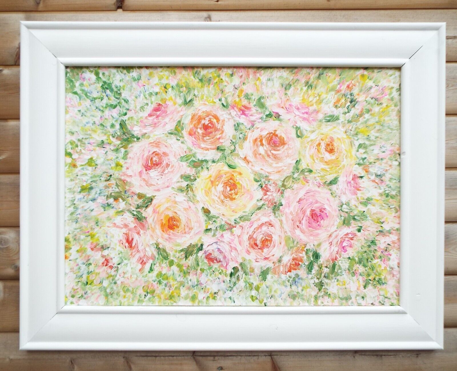 Large Pastel Roses Painting Framed Floral Signed Original Acrylic Flowers Andi