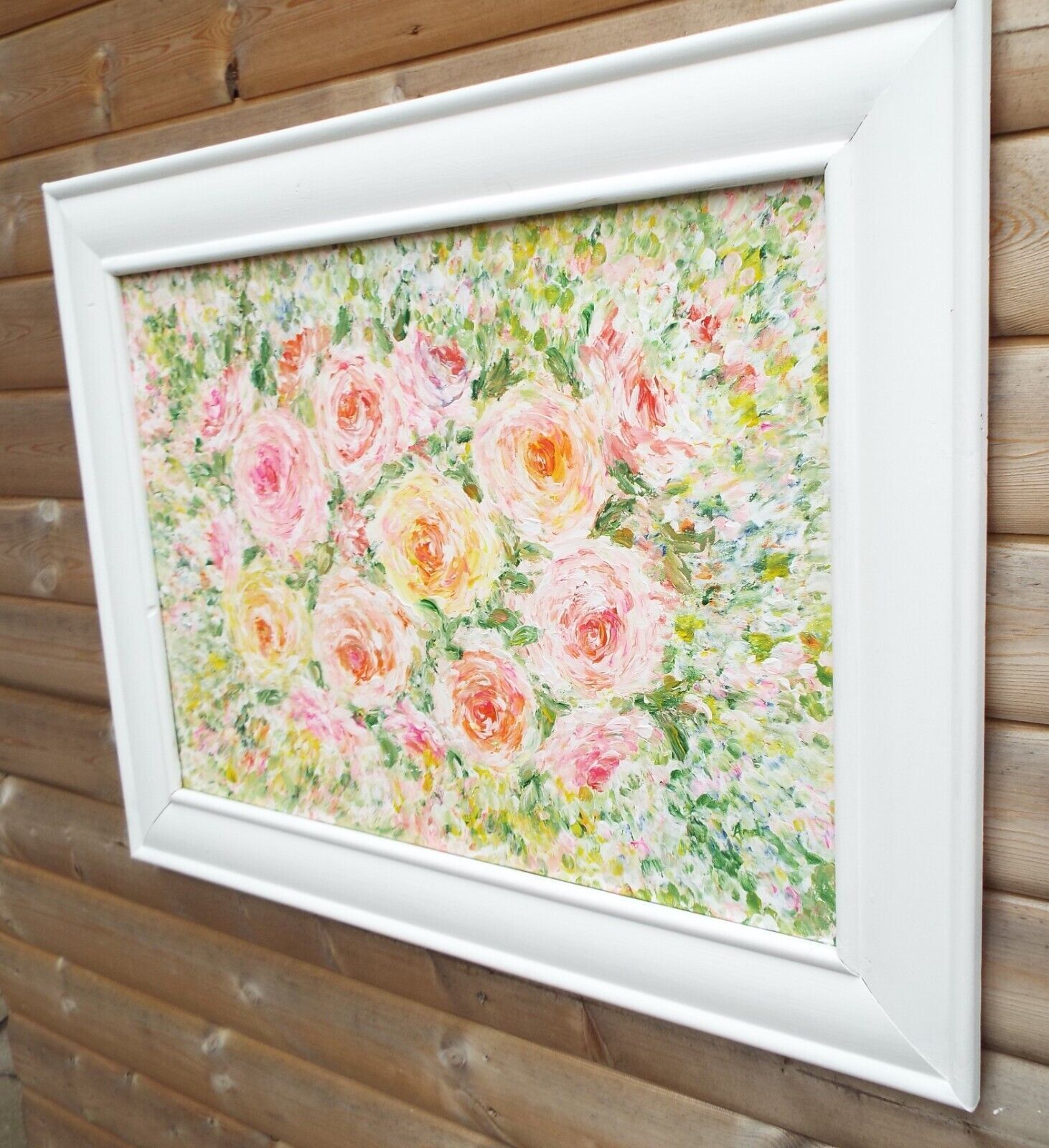 Large Pastel Roses Painting Framed Floral Signed Original Acrylic Flowers Andi photo 190.0