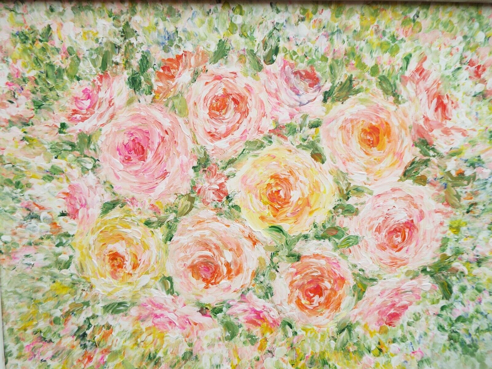 Large Pastel Roses Painting Framed Floral Signed Original Acrylic Flowers Andi photo vinterior