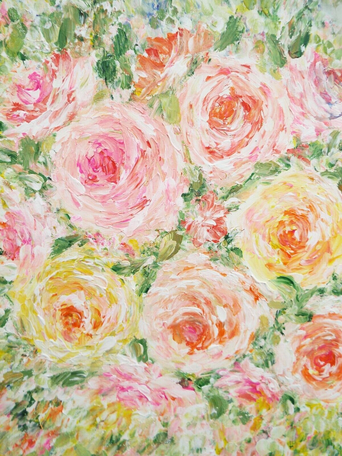 Large Pastel Roses Painting Framed Floral Signed Original Acrylic Flowers Andi photo vintage