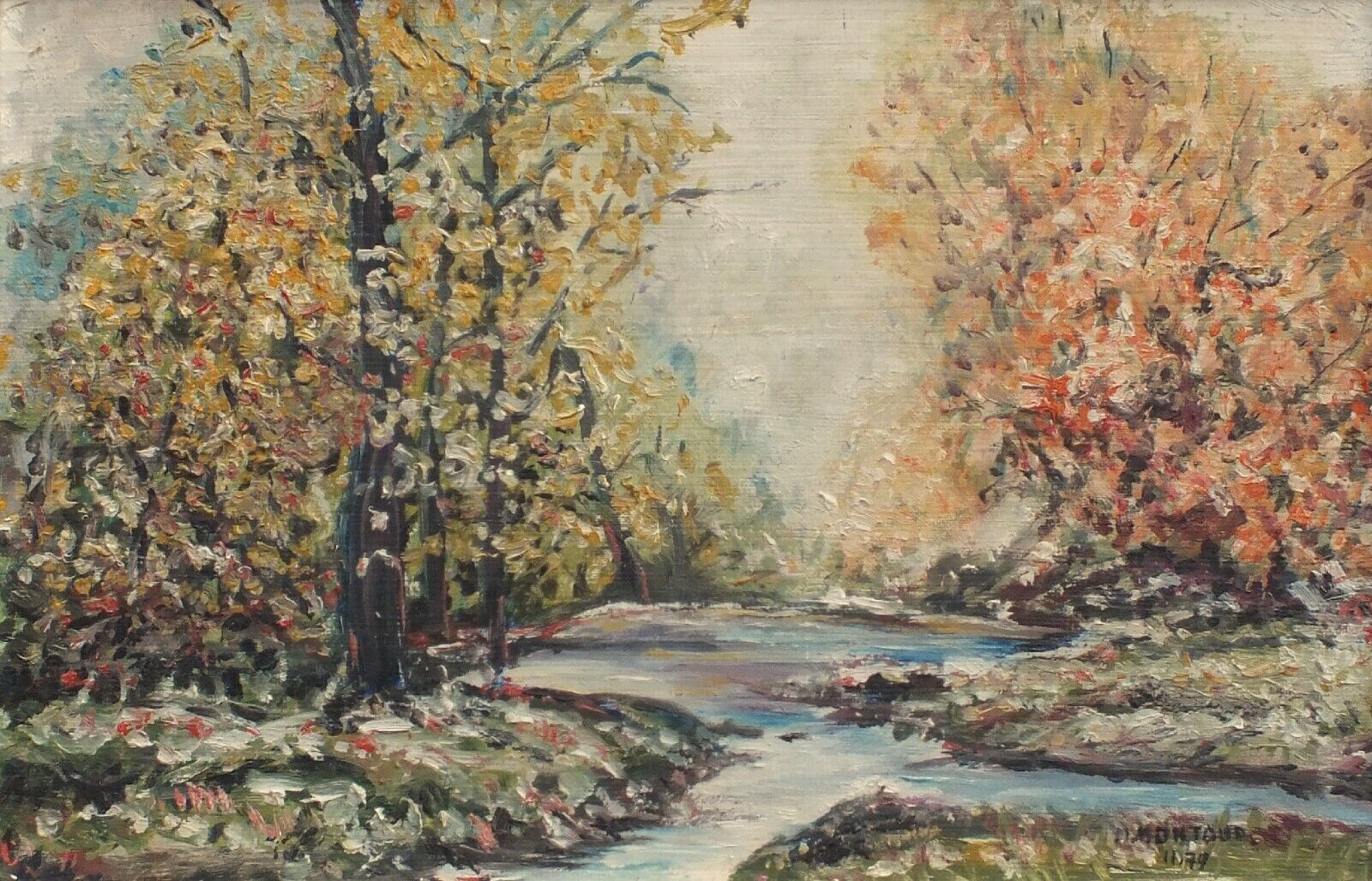 Impressionist Woodland Landscape France Framed Signed French Oil Painting photo for sale