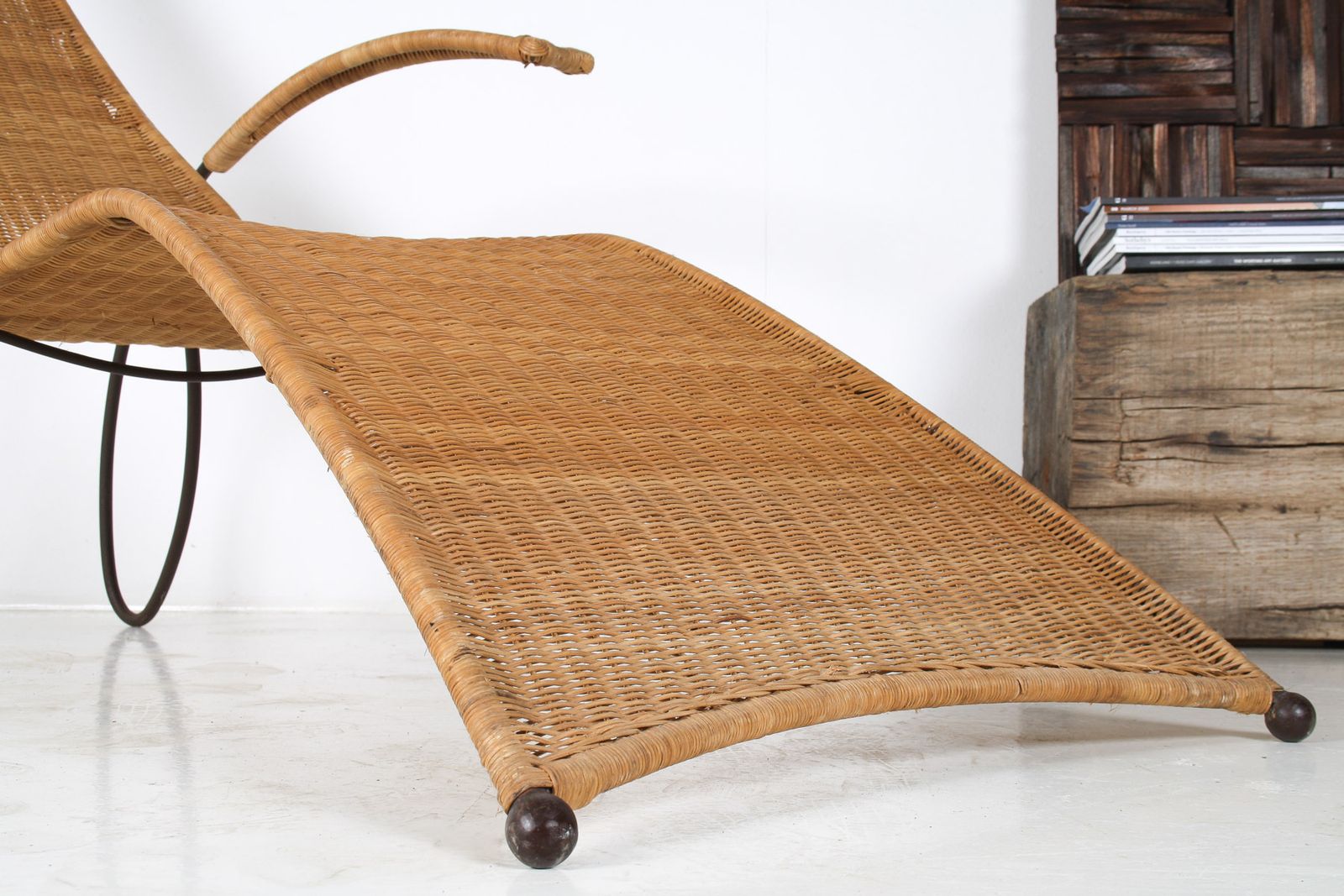 photo buy 1930s Modernist Wrought Iron Frame Wicker Sun Longer Chaise With Arms And Footrest