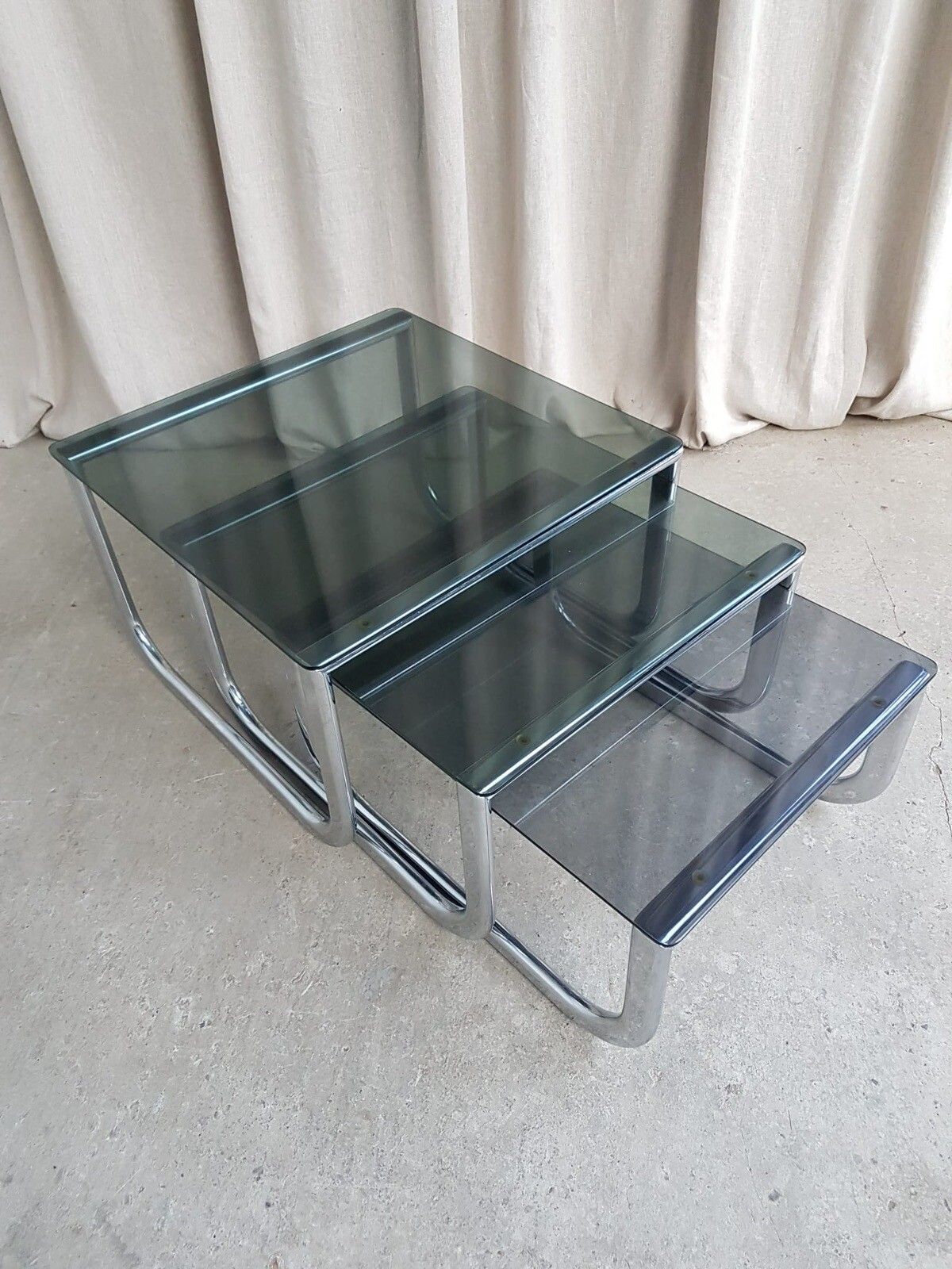 photo for sale Vtg Mid Century Chrome 70s Modernist Nest Of Tables Danish Retro R330