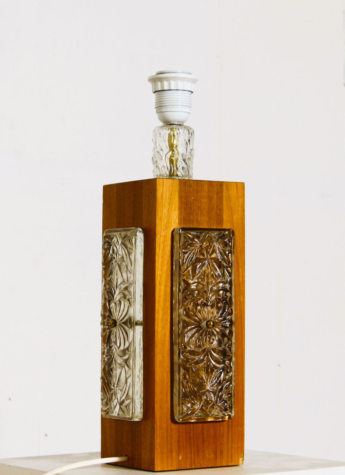 Vintage  Teak Wood And Glass Table Lamp By Ateljé Glas & Trä,  Sweden 1960’s photo vintage
