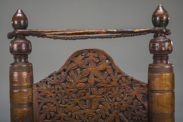 Early 20th Century Handmade Low Cedar Chair, Nuristan, 1890s photo furniture