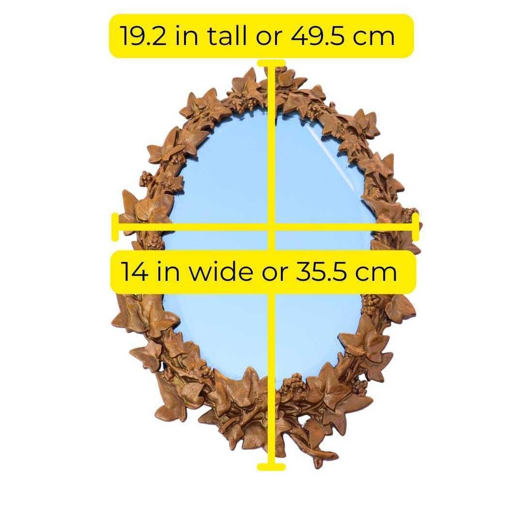 Antique Victorian Gilt Cast Iron Oval Wall Mirror With Naturalistic Leaves Frame And Bevelled Edge Mirror Plate H 19.2'' photo Home Decor
