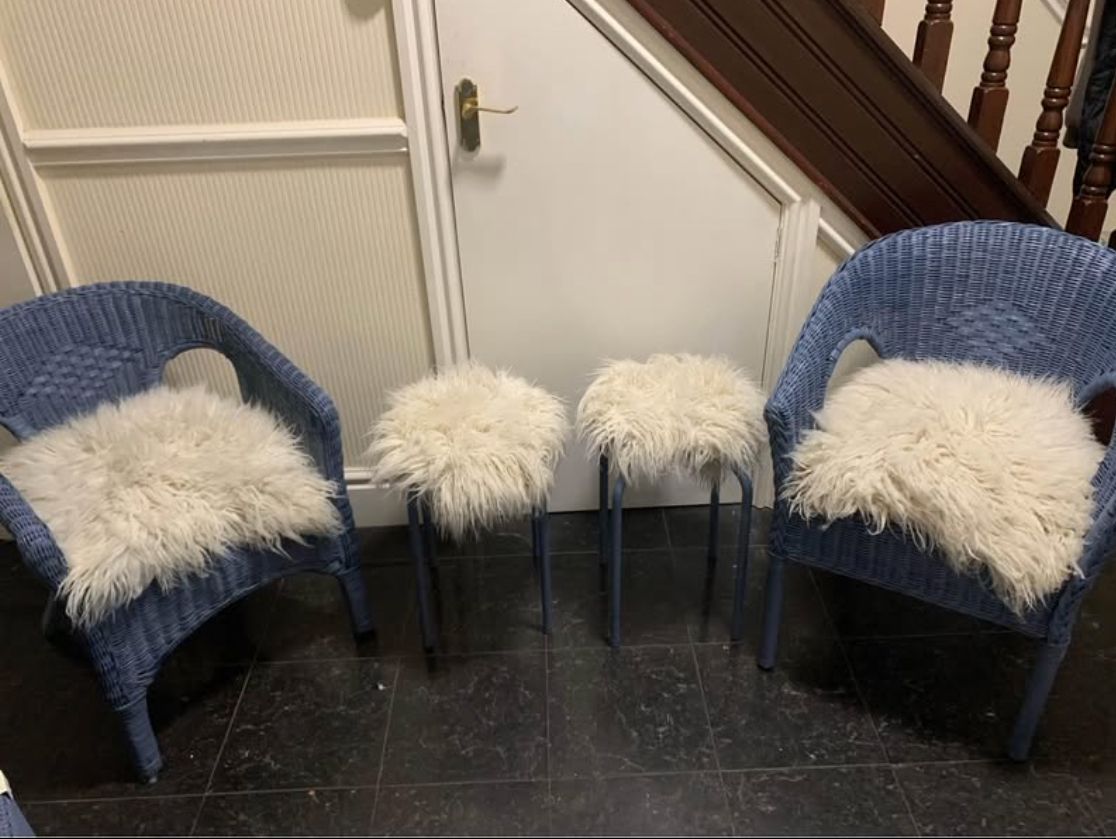 Upcycled Lloyd Loom Blue Rattan Chairs