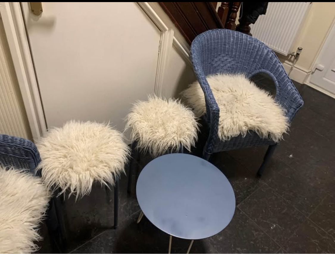 Upcycled Lloyd Loom Blue Rattan Chairs photo furniture