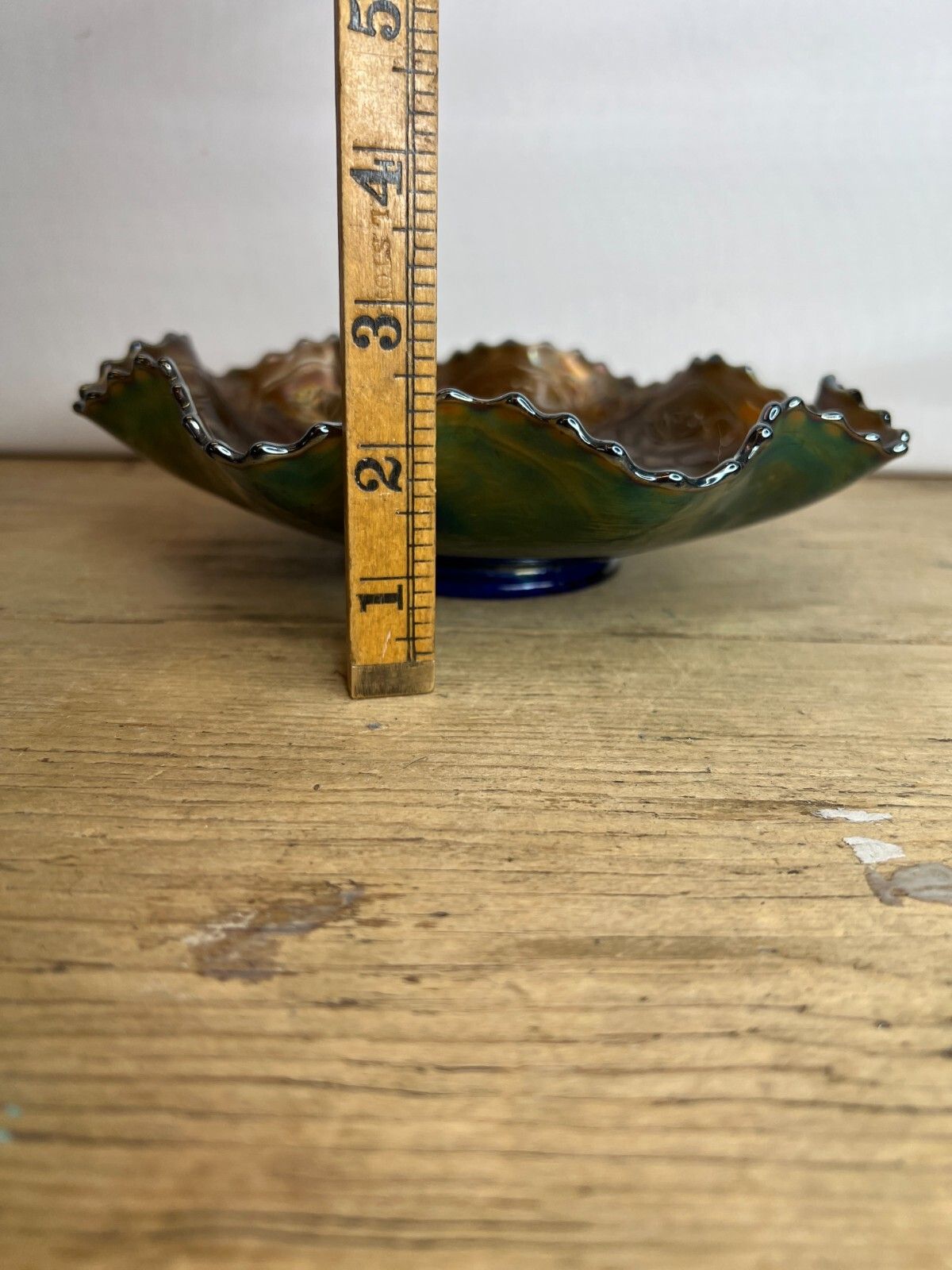 photo for sale Beautiful Fenton Blue Dragon & Lotus Carnival Glass Bowl Good Condition