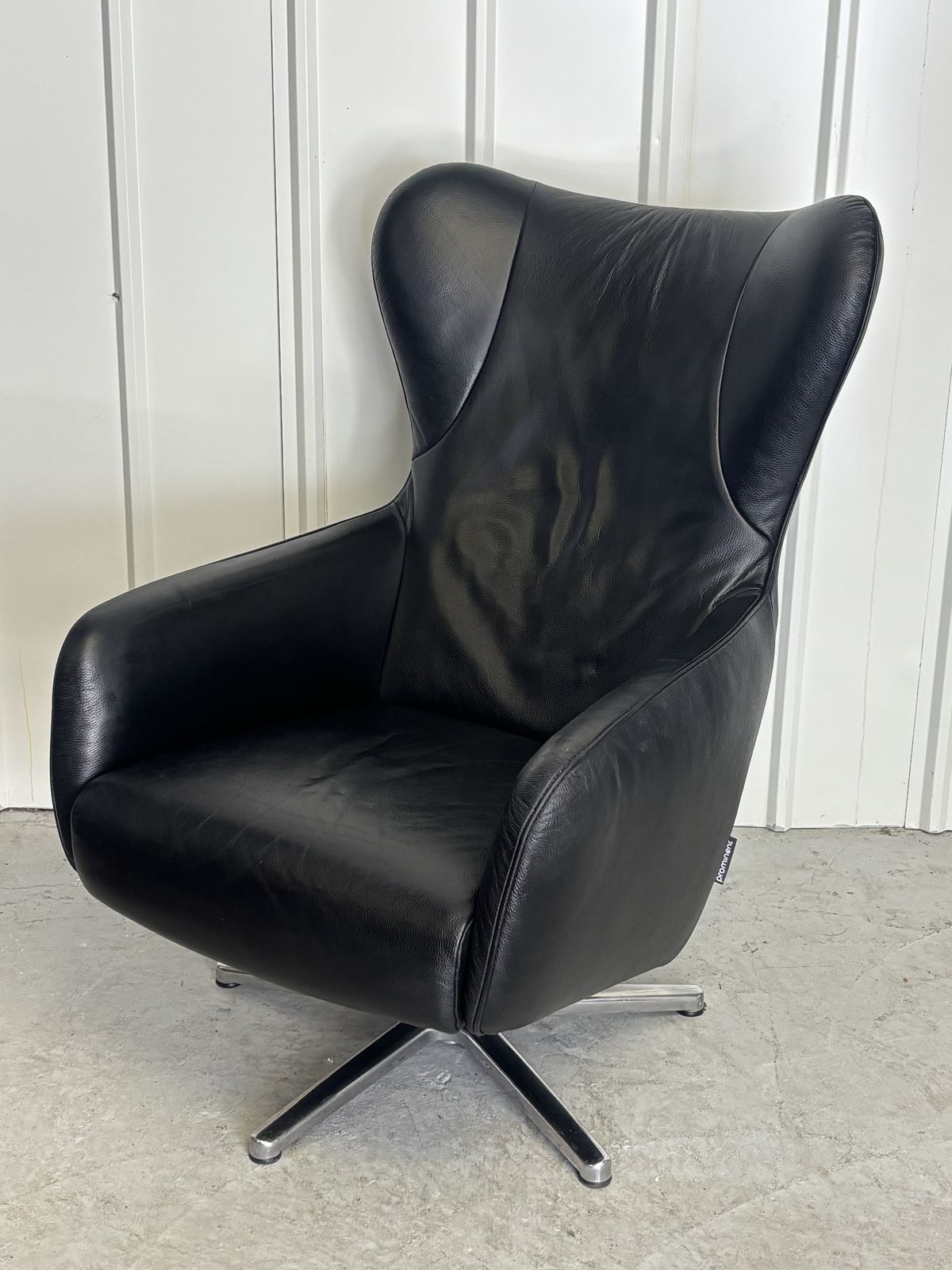 Vintage Black Leather Danish Design Swivel Lounge Chair