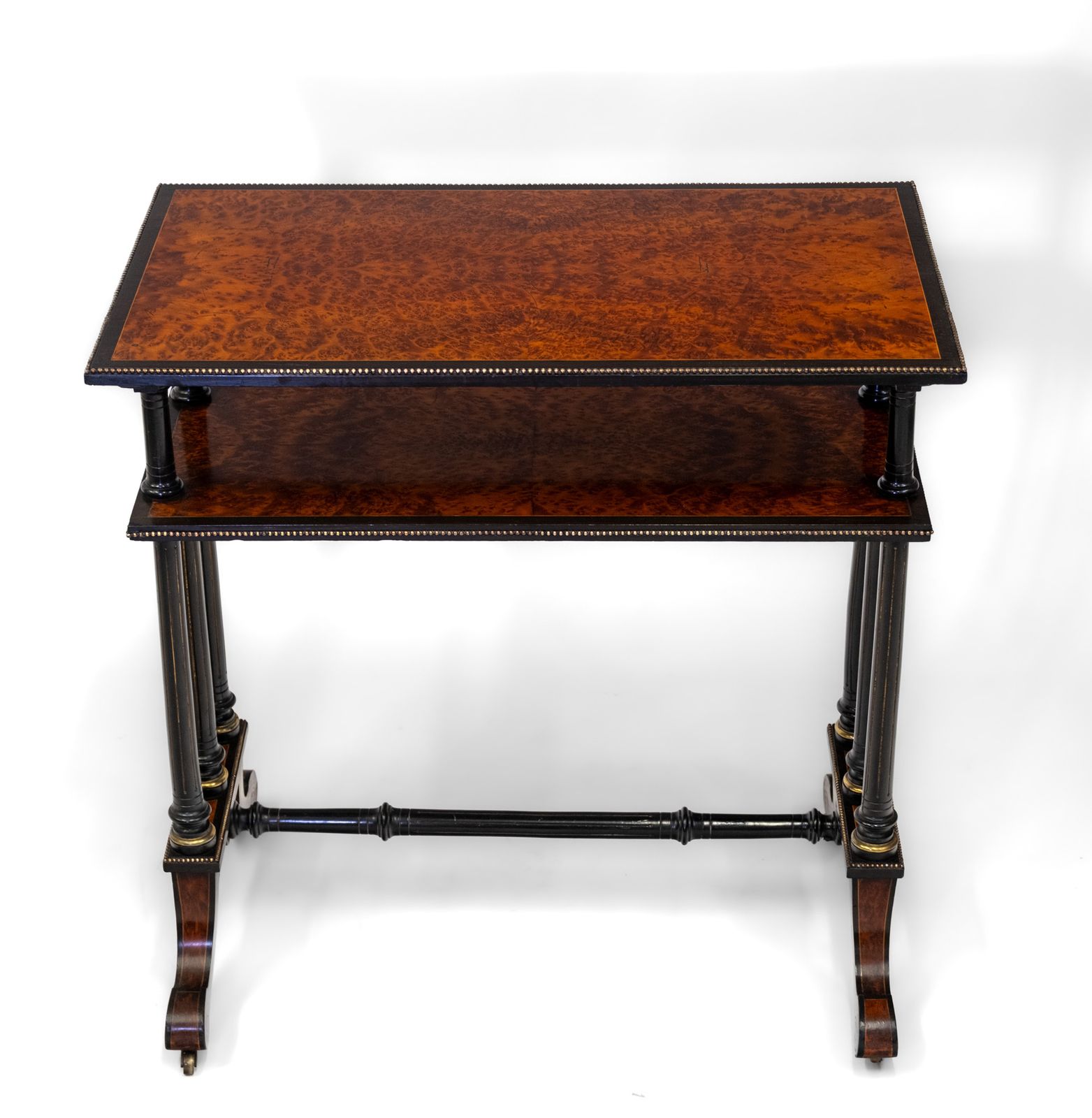 Aesthetic Movement Amboyna Burl Ebonised & Gilt Metal Side Table photo vinterior