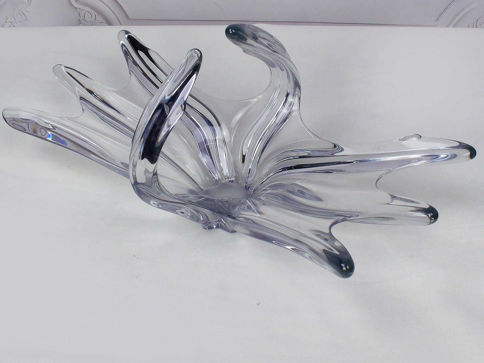 Mid Century French Crystal Glass Fruit Bowl Or Centerpiece By Art Vannes France, 1960 69. Vintage Art Glass photo furniture