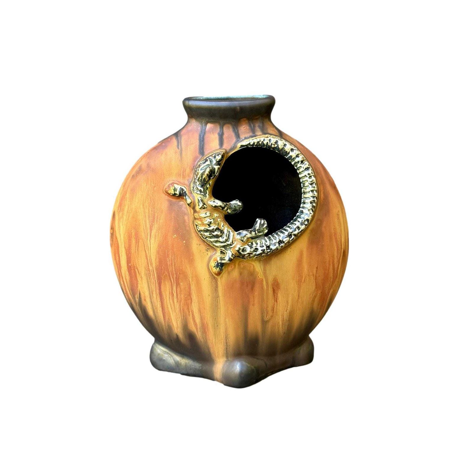 Vintage French Gilbert Méténier Grès Vase 1920, Art Nouveau & Art Deco, Salamander Relief, French Ceramic Collectible, Unique Gift