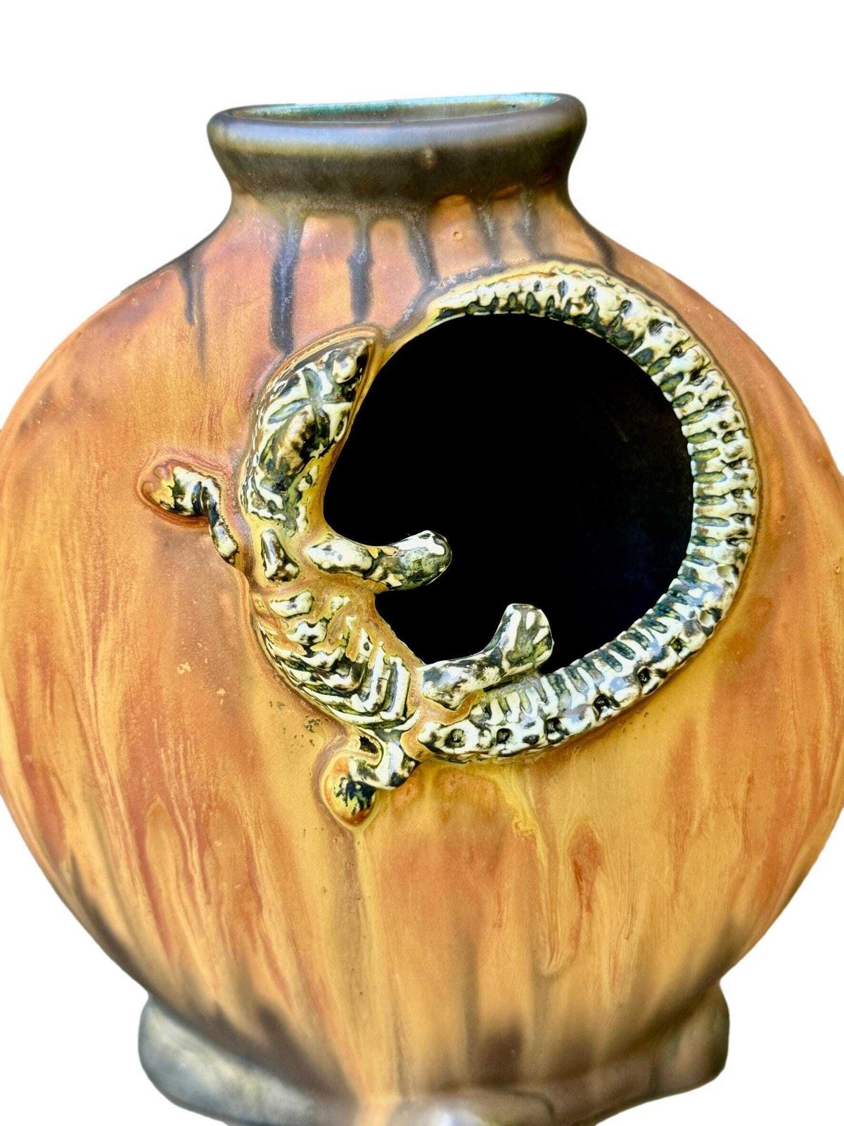 Vintage French Gilbert Méténier Grès Vase 1920, Art Nouveau & Art Deco, Salamander Relief, French Ceramic Collectible, Unique Gift photo for sale