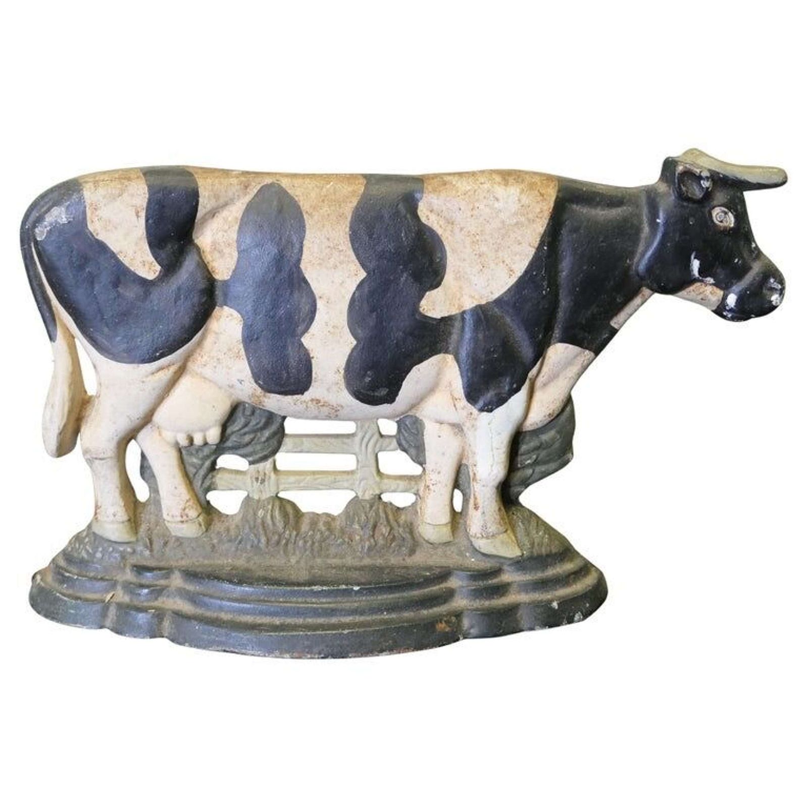Cold Painted Cast Iron Door Stop, Cow At The Gate