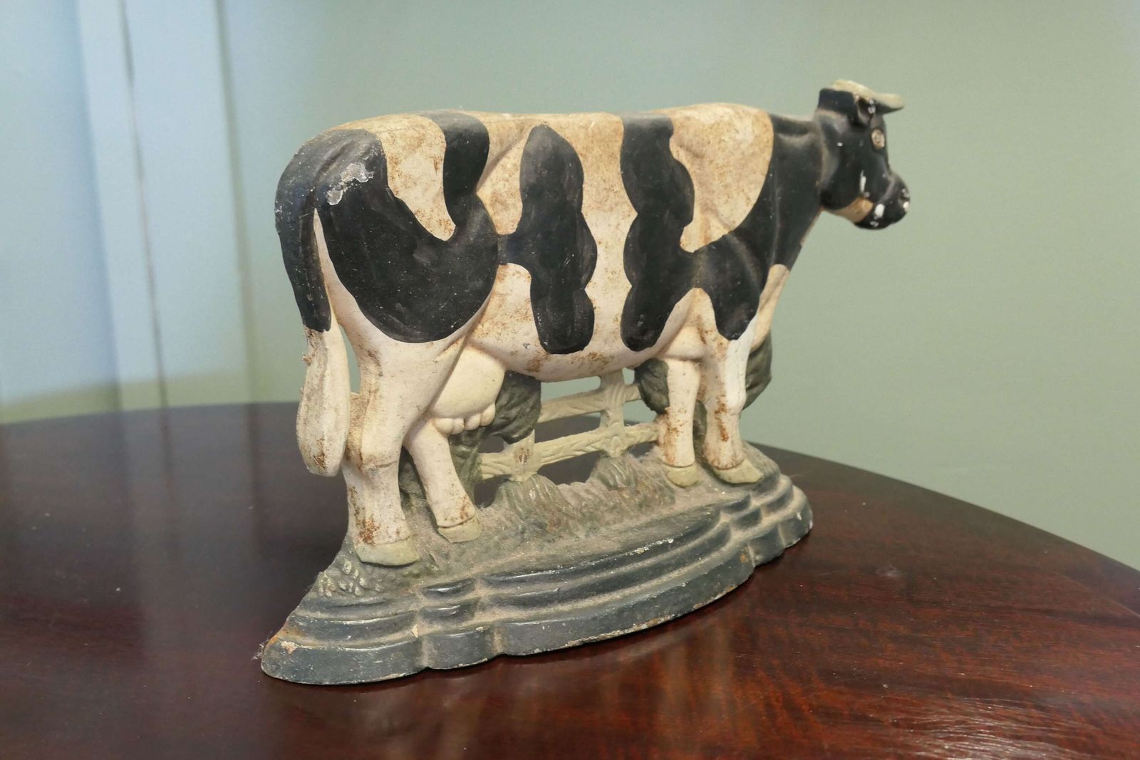 Cold Painted Cast Iron Door Stop, Cow At The Gate photo 420.0