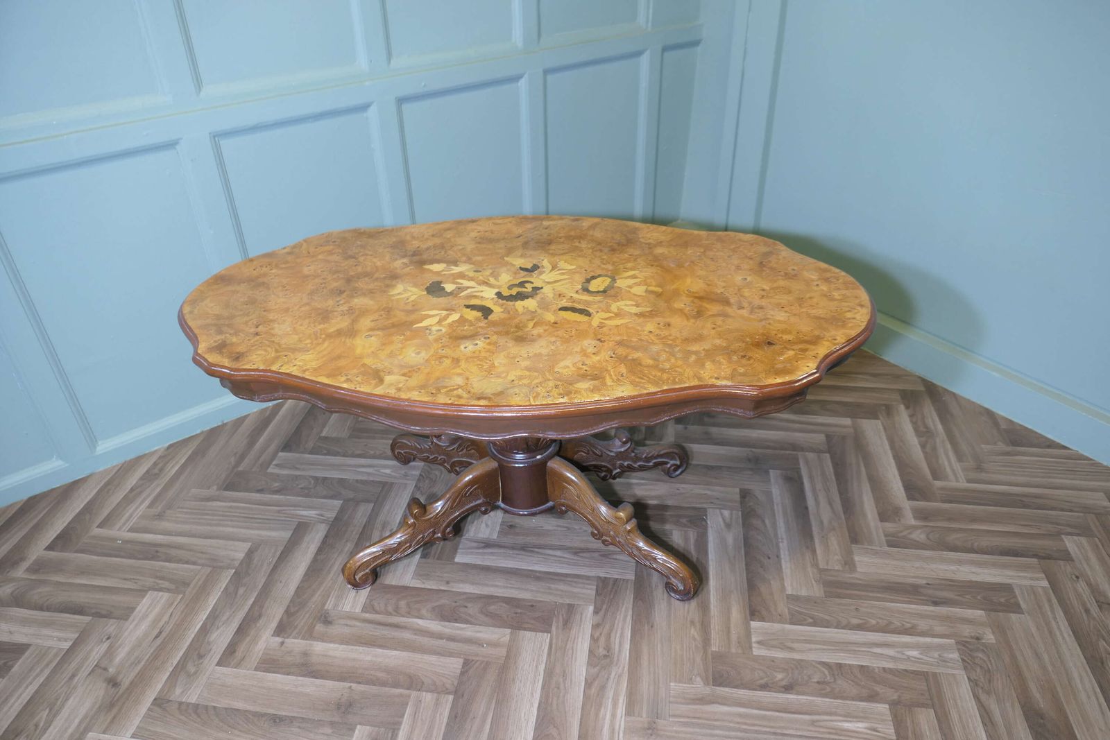 A Large Regency Style Birdseye Veneer Coffee Table photo for sale