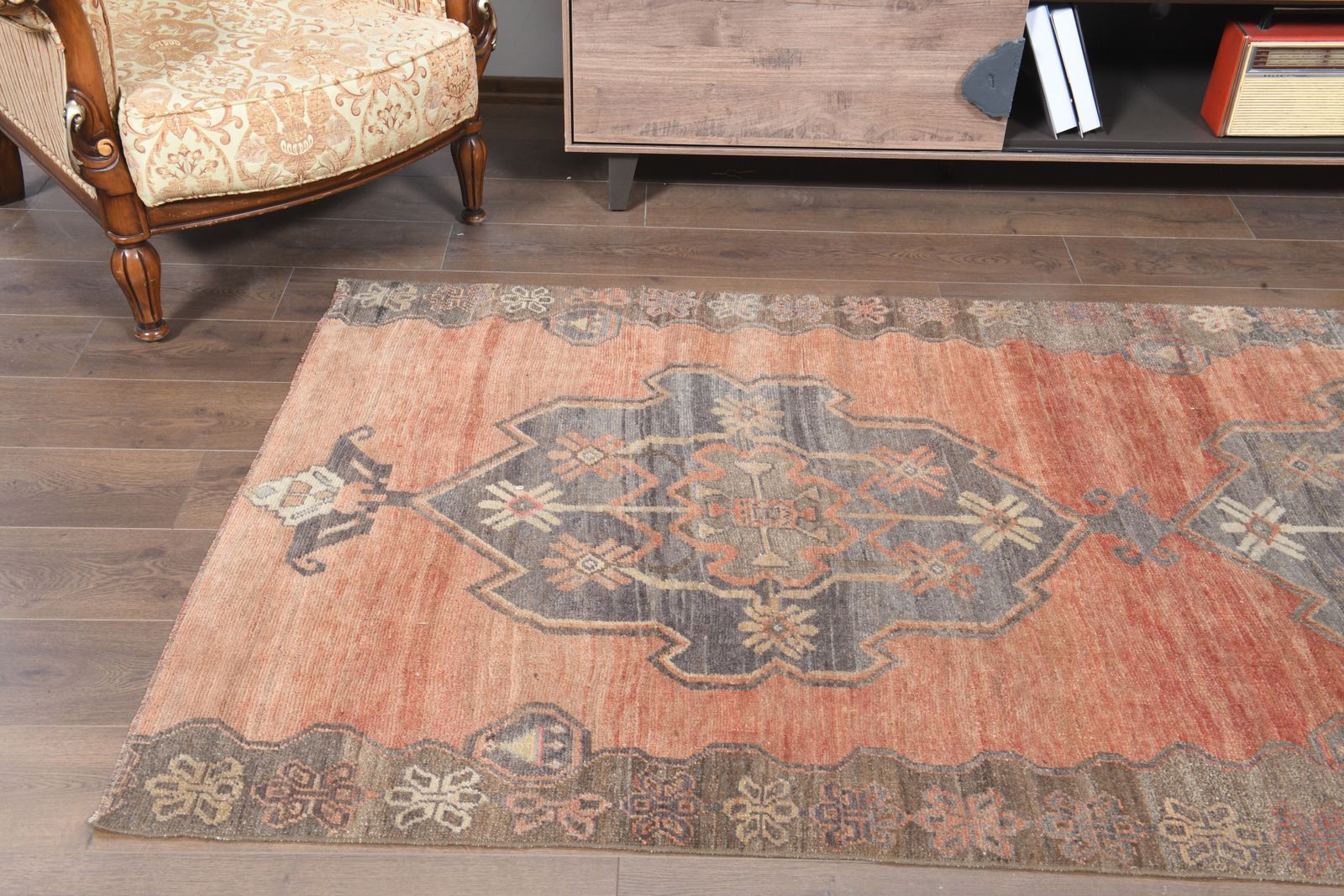 4'2x10'4 Ft, Orange Farmhouse Decor Vintage Turkish Runner, Washable, Kitchen Decor, Stair Decor, Hallway Rug, Wool Oushak Carpet, Handmade, Star photo furniture