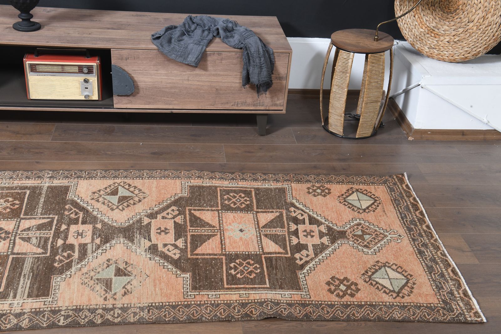 3'2x12'1 Ft, Boho Chic Decor One Of A Kind Turkish Runner, Handmade Oushak Rug, Wool, Washable, Low Pile, Hallway Carpet, Kitchen Decor, Stair Decor photo Textiles