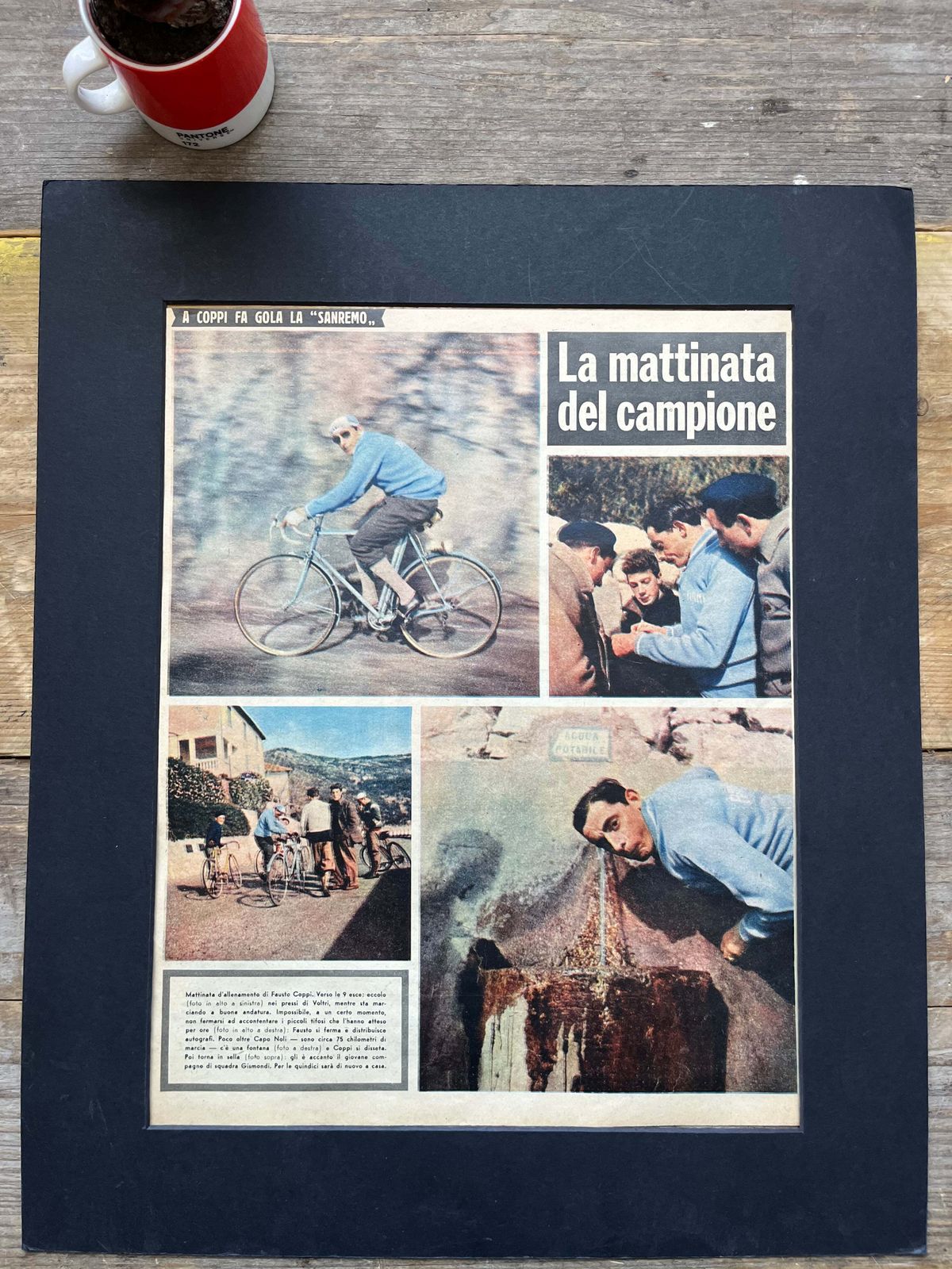 Vintage Cycling Print   Fausto Coppi Bianchi C1950