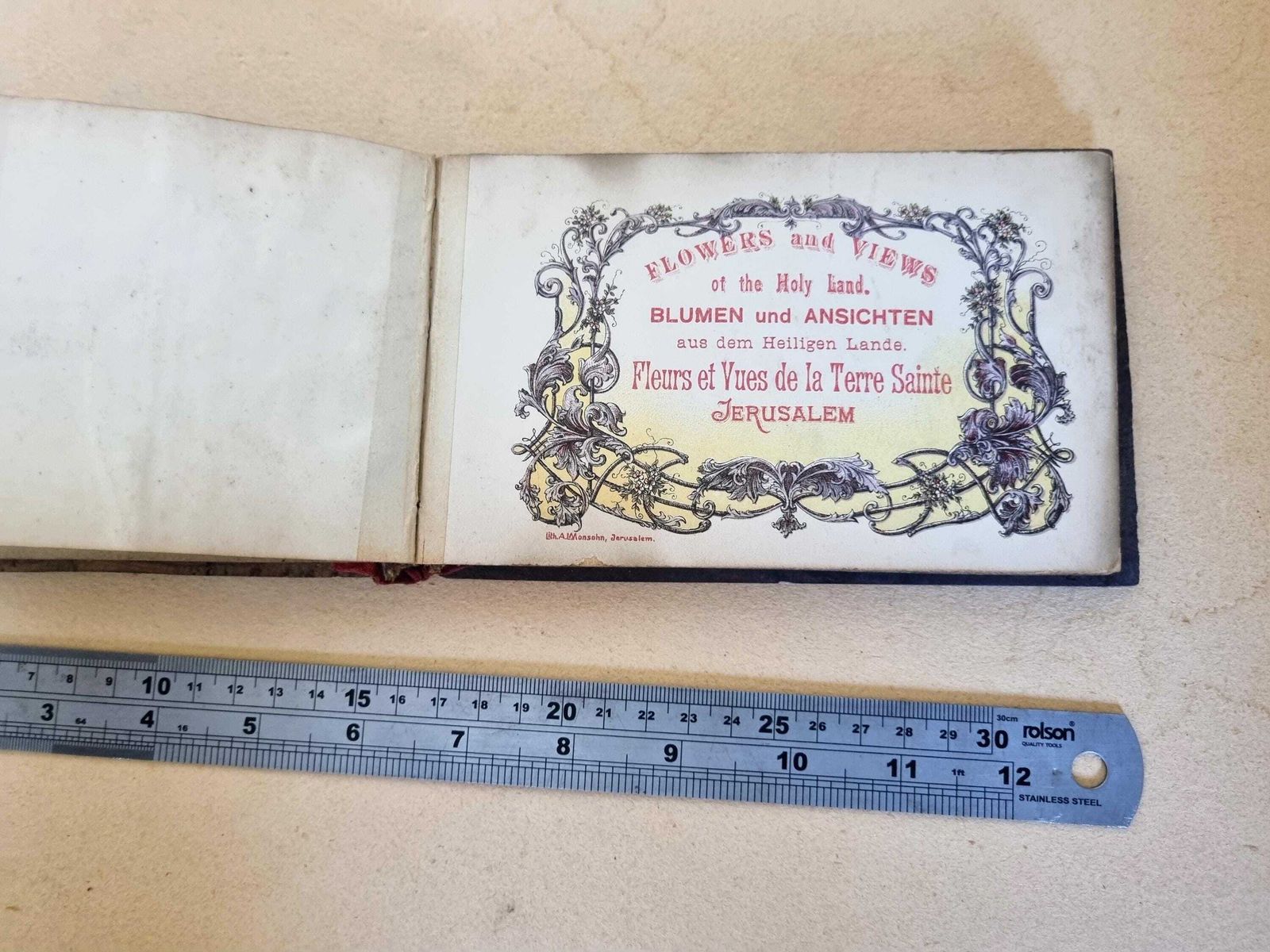 Holy Land Jerusalem Flowers Album With Romantic Inscription Dedication 1918, Olive Wood Souvenir Book | Historical Pressed Flower Lithograph photo 135.0