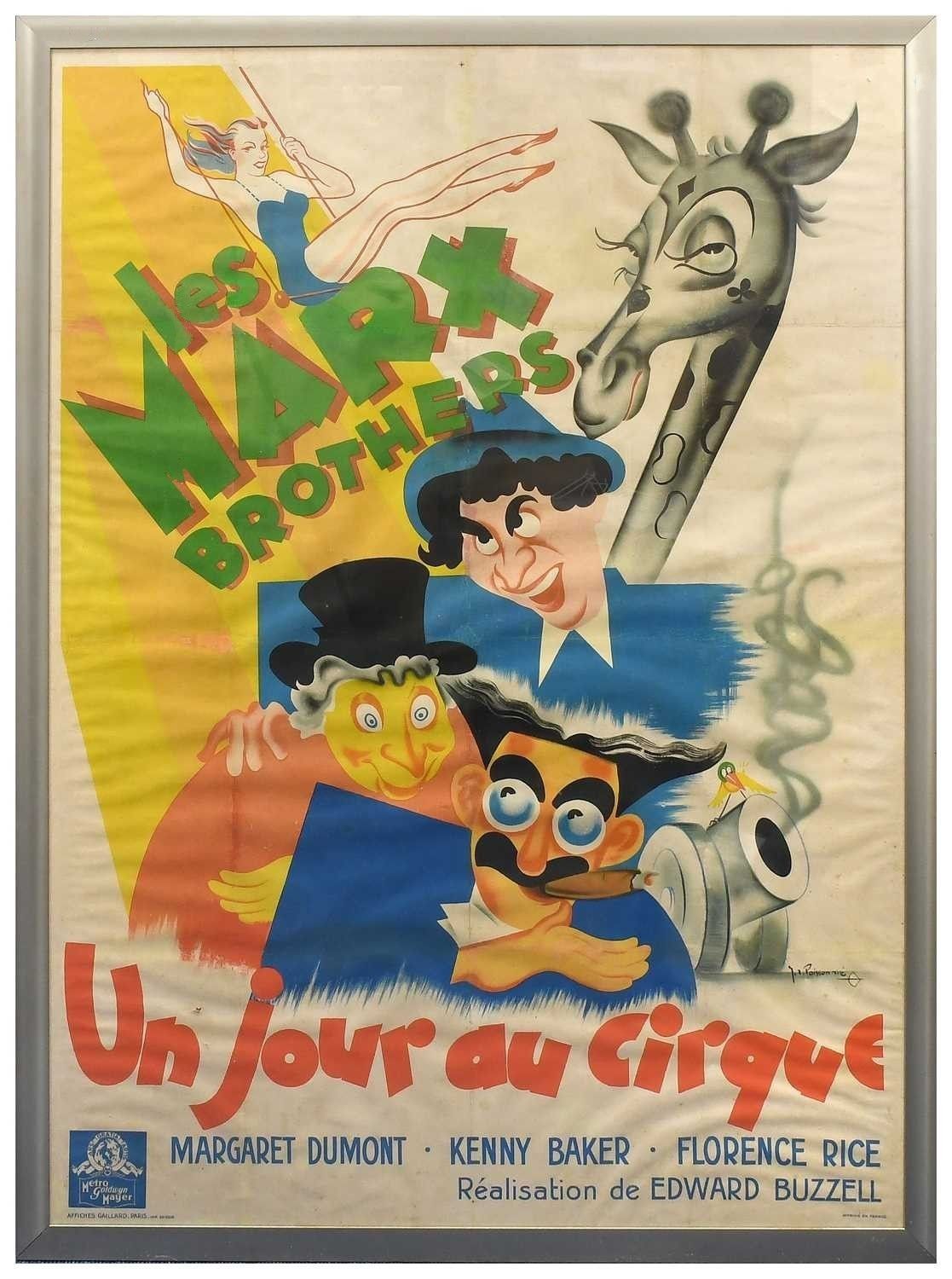 Enormous Marx Brothers Original Film Poster 'Un Jour Au Cirque'