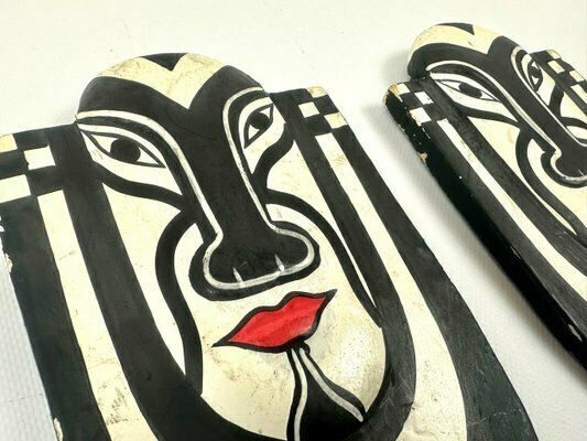 Carved And Painted Wood Masks From Bali, Set Of 2 photo for sale