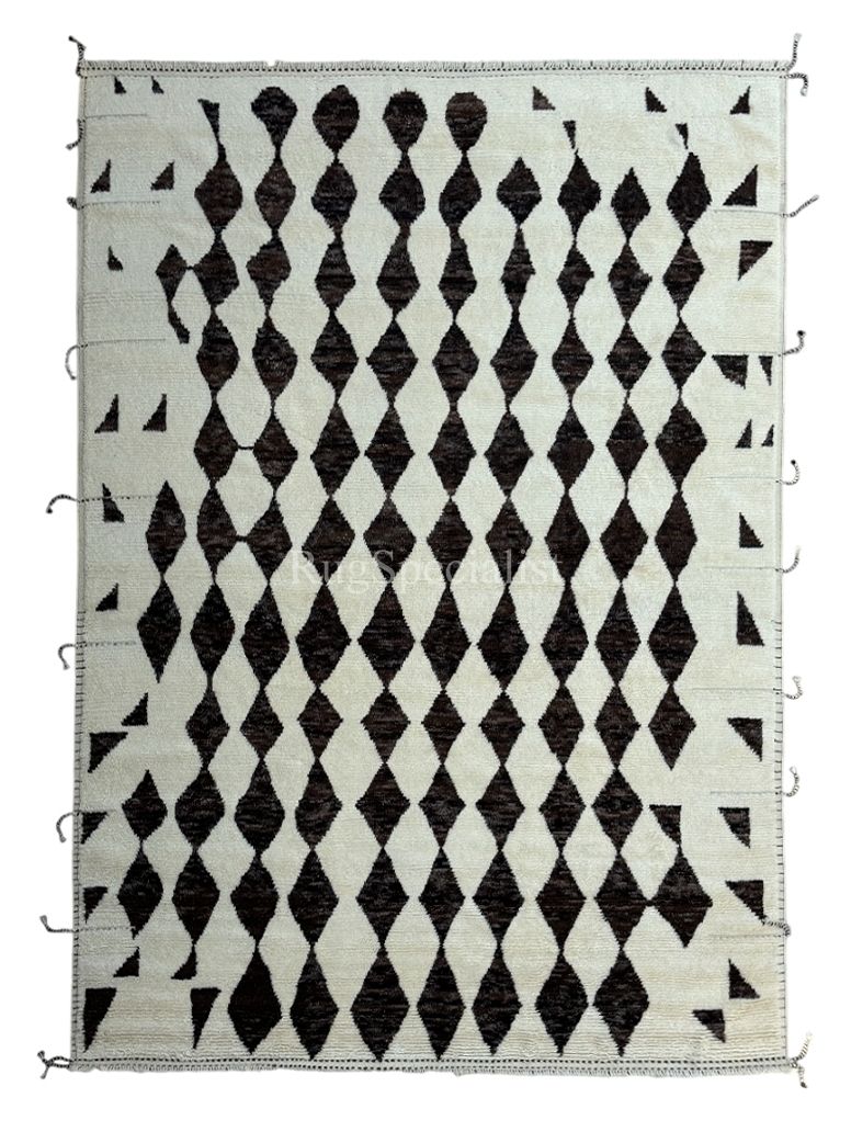 305x427 Cm Vintage Hand Knotted Moroccan Berber Design Rug, Beni Ourain Carpet. 100% Natural Wool